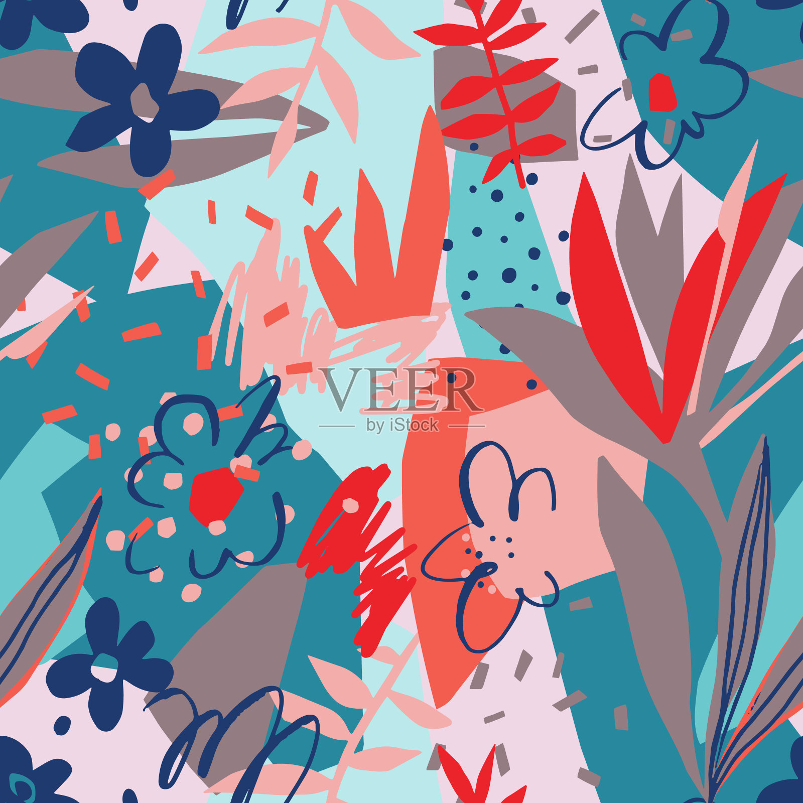 矢量花无缝图案拼贴裁剪设计插画图片素材