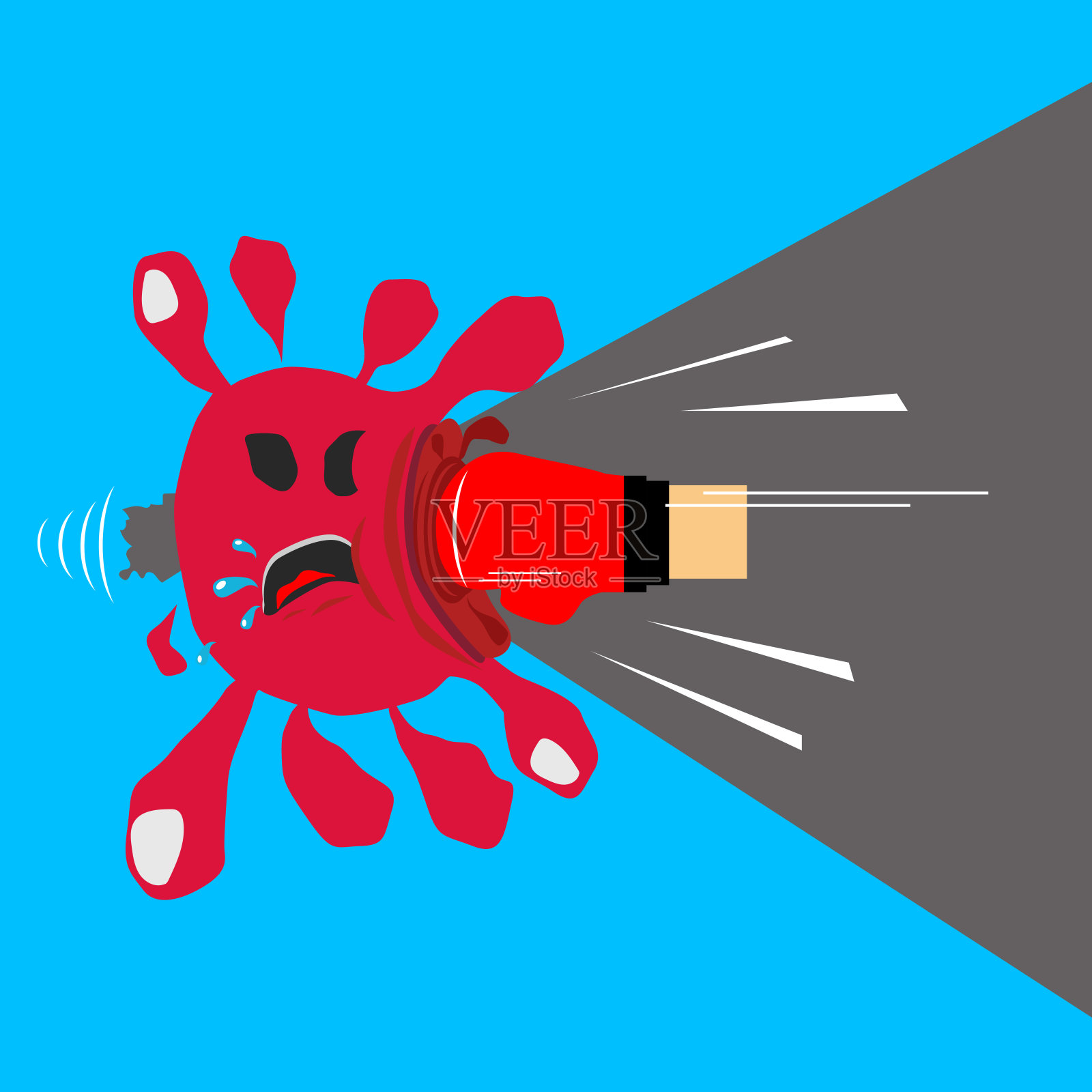 矢量插图的一个角色击中了一个病毒的脸在脸颊上插画图片素材