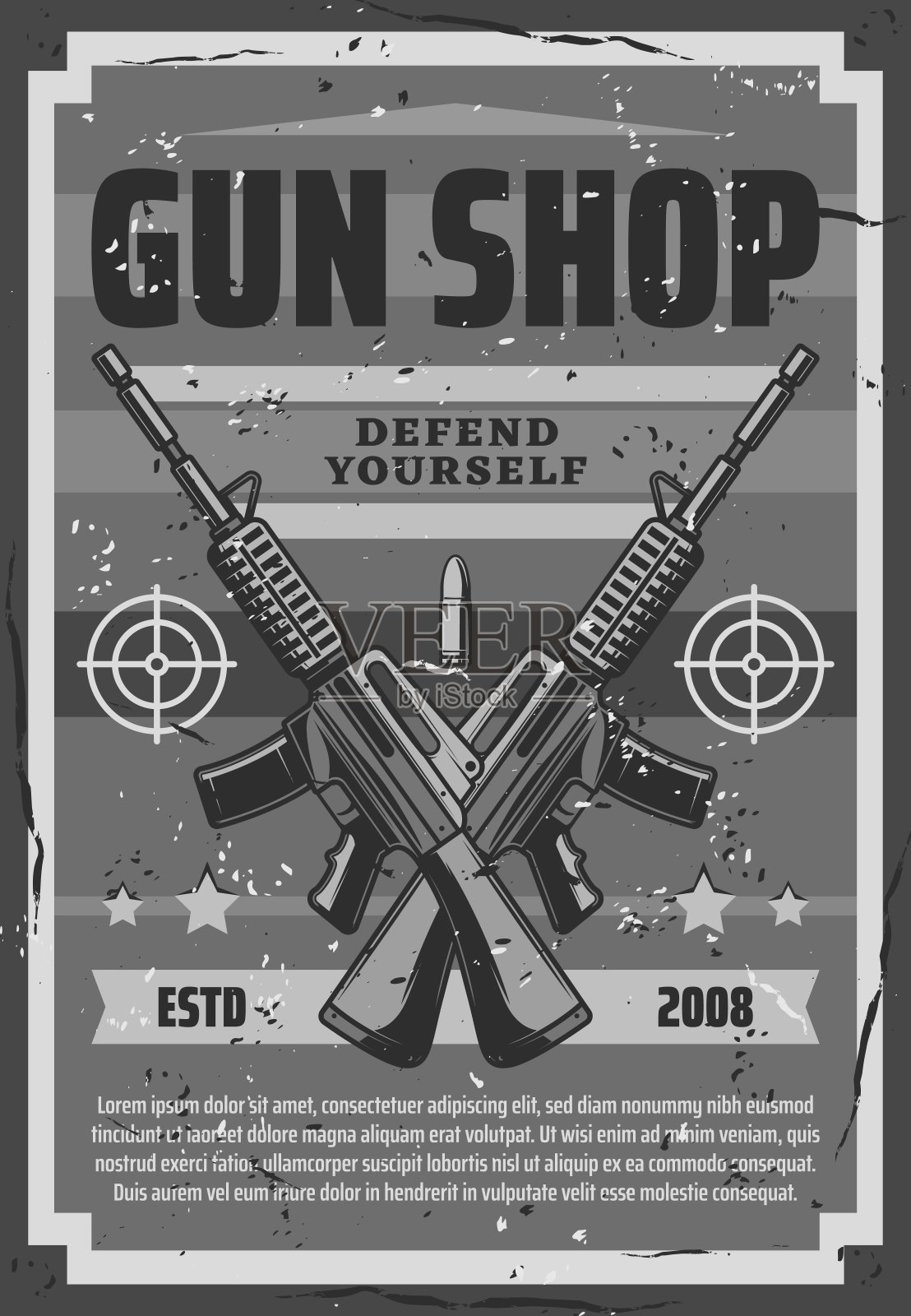 枪支店复古海报，武器武器插画图片素材