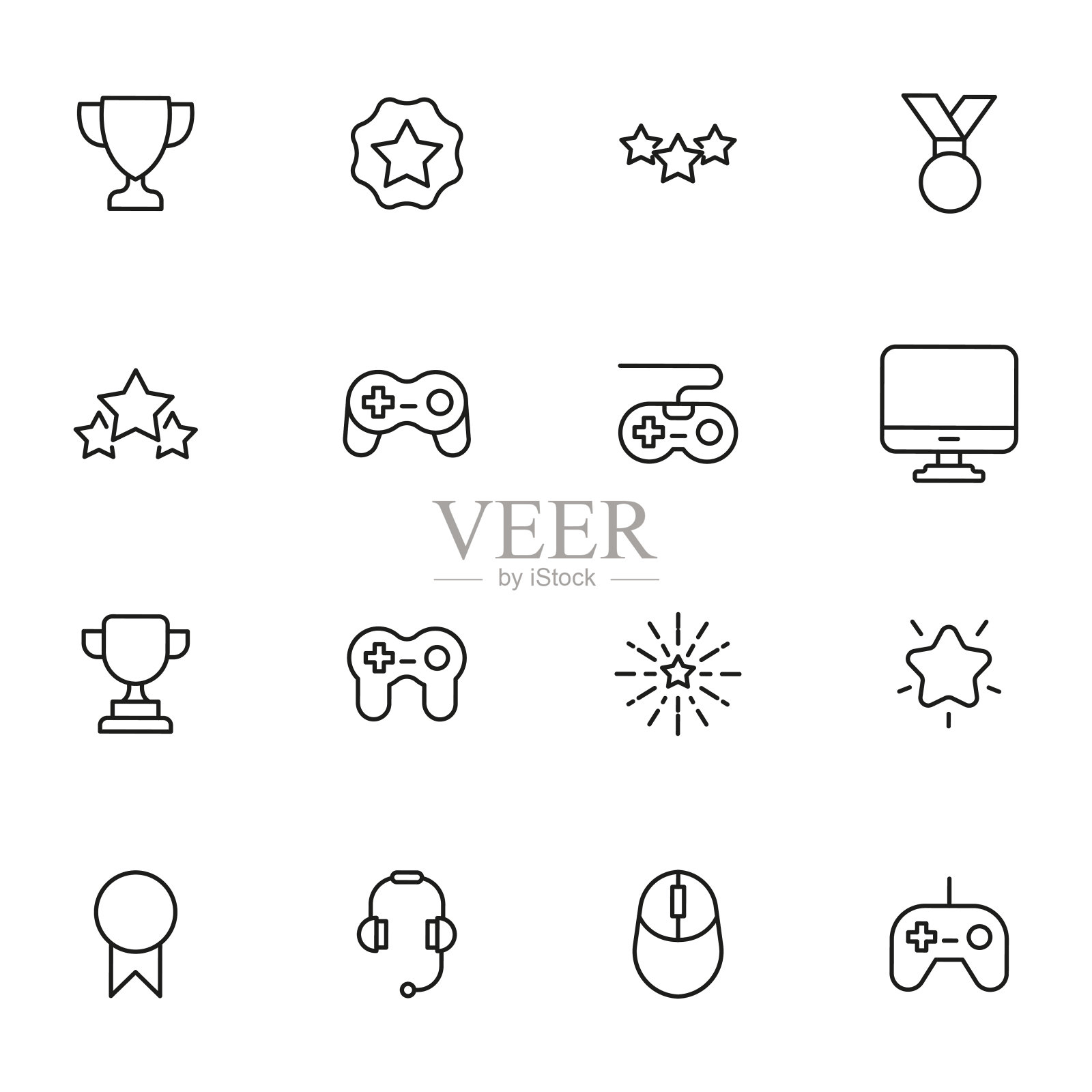 简单的游戏图标在时尚的线条风格。图标素材