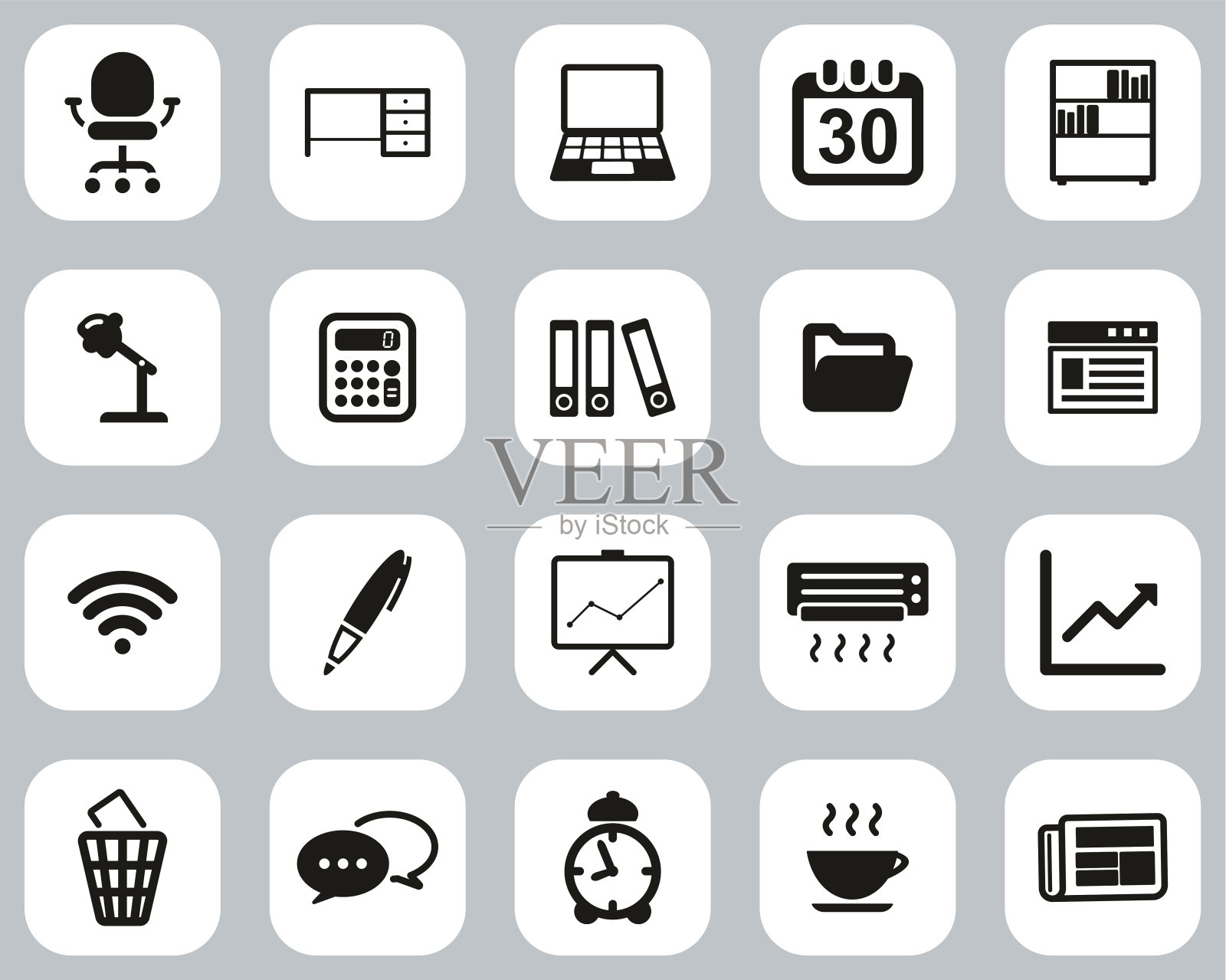 办公室和办公设备图标黑白平面设计集大图标素材