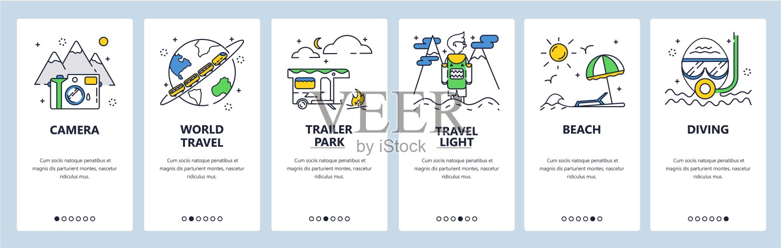 全球旅游网站和移动应用程序上的屏幕矢量模板设计模板素材