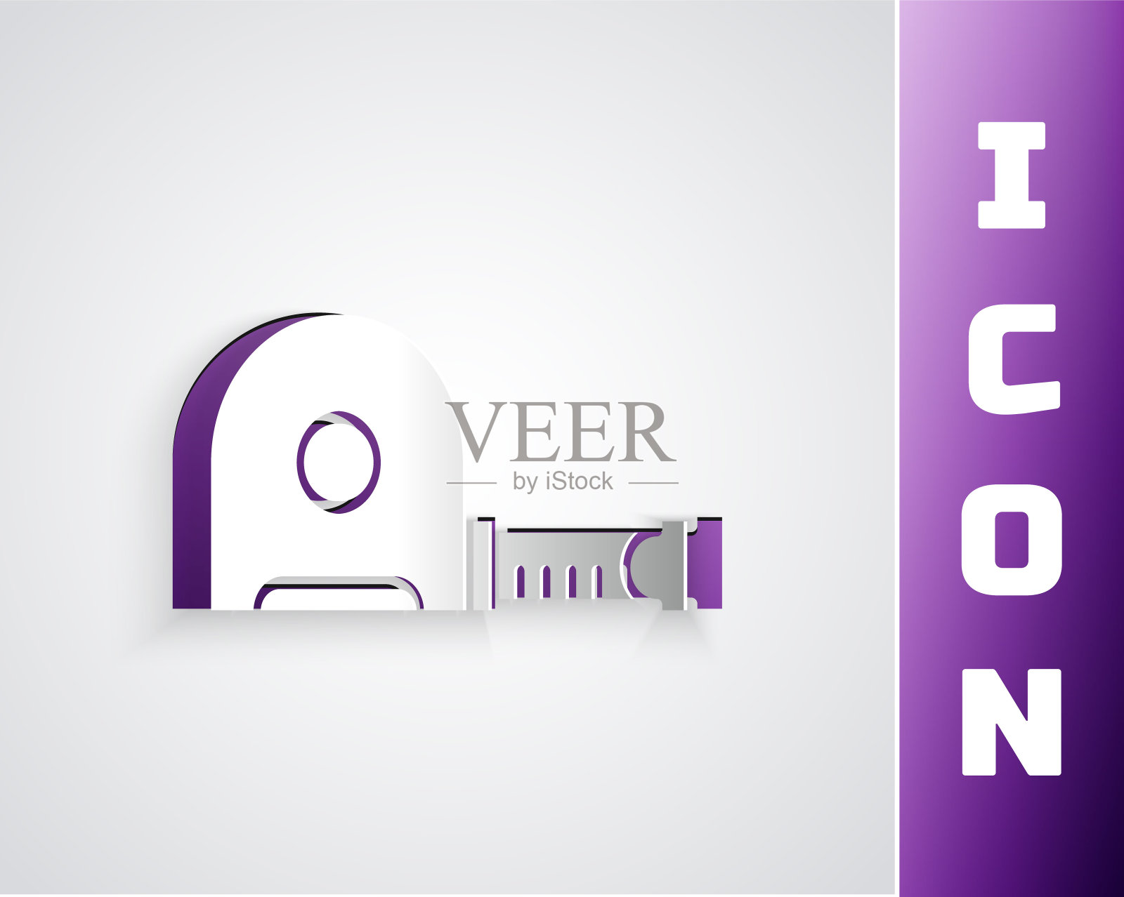 剪纸轮盘建设图标孤立在灰色背景。卷尺的象征。纸艺术风格。矢量图图标素材