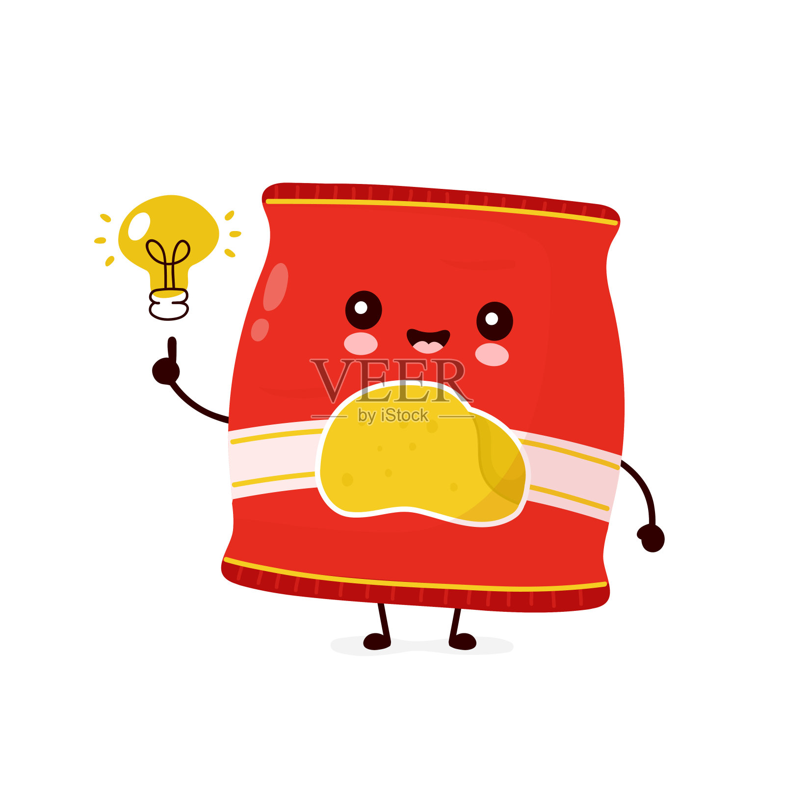 可爱的快乐的微笑芯片包与灯泡插画图片素材