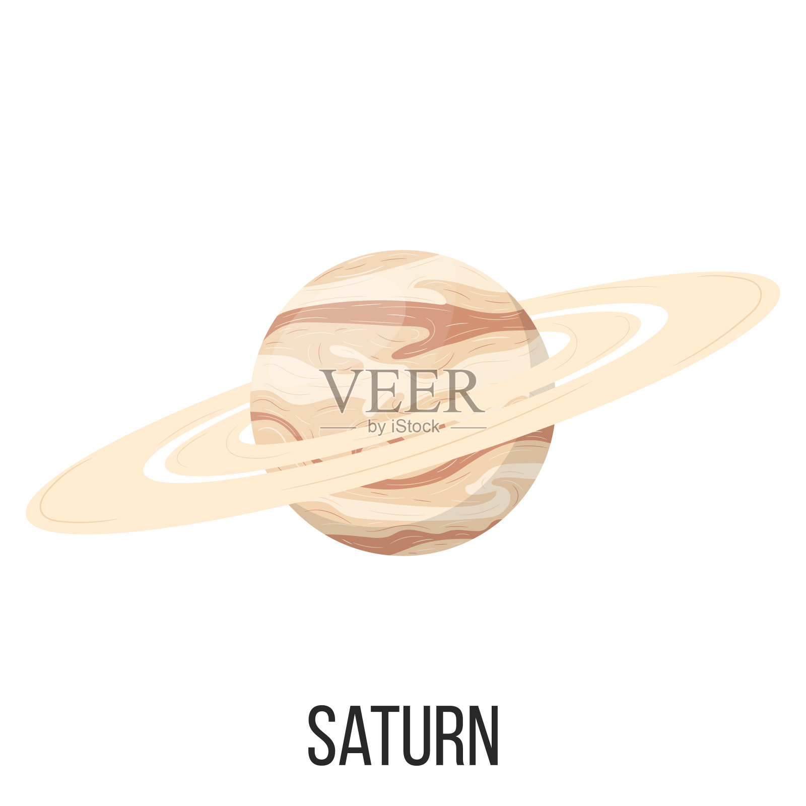 土星行星孤立在白色背景上。太阳系的行星。卡通风格的矢量插图为任何设计。插画图片素材