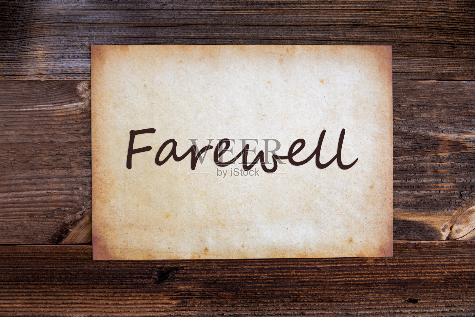 旧纸，英文课文再见，木制背景照片摄影图片