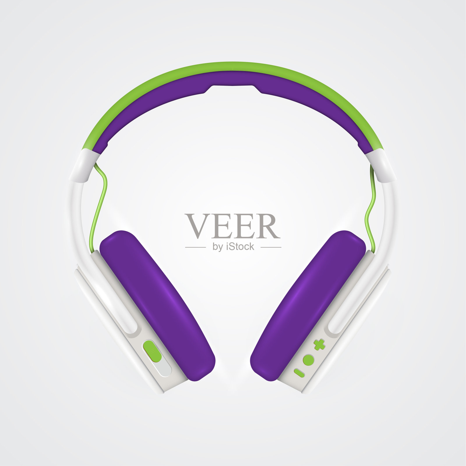 逼真的耳机，与电线在一个彩色的背景，矢量插图设计元素图片