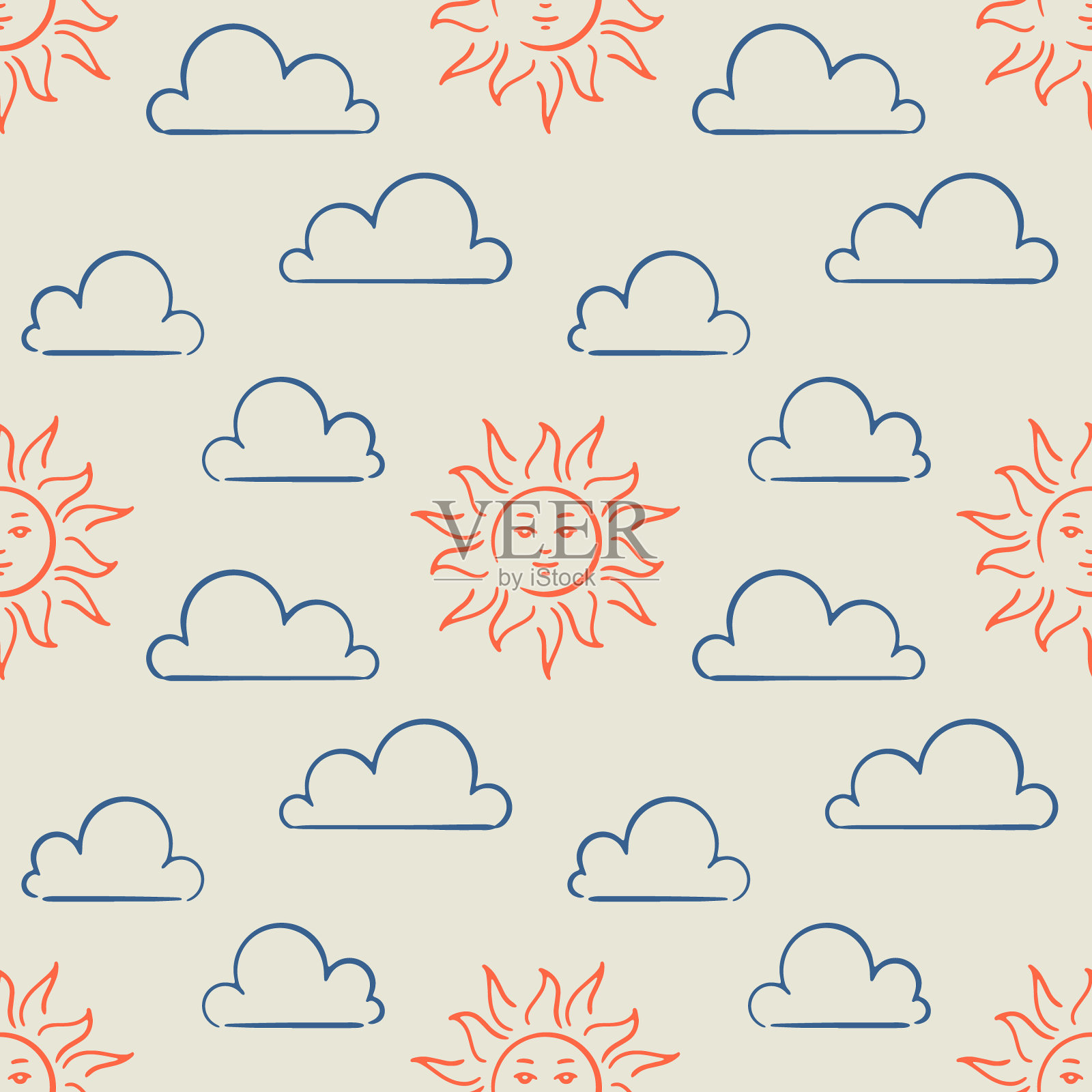 太阳和云的无缝模式插画图片素材