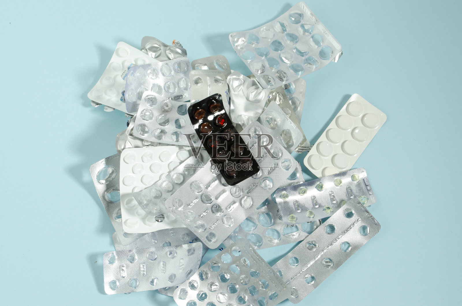 空泡罩包装特写。医学主题背景。的药。照片摄影图片