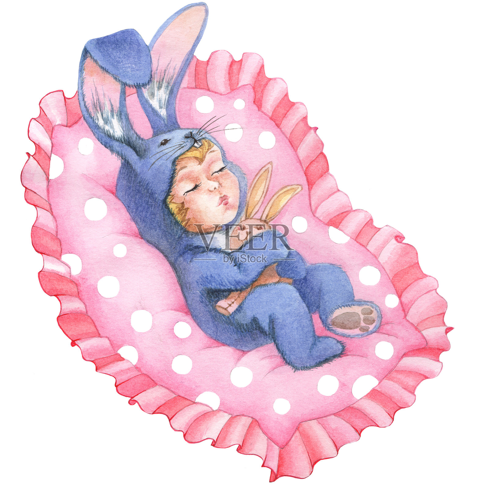 穿着兔子服装的小孩插画图片素材
