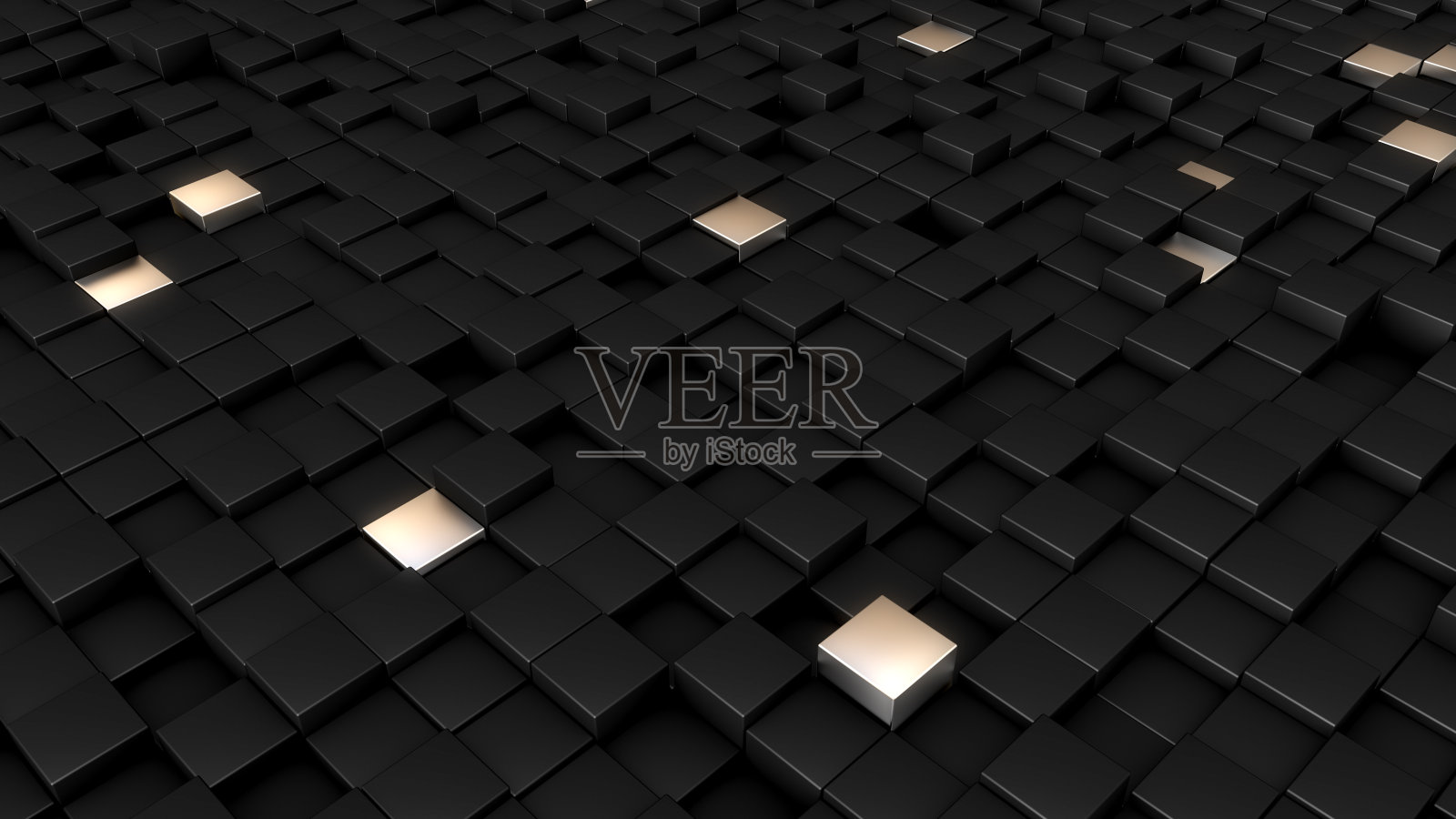 抽象设计的黑色和银色立方体3D插图。照片摄影图片