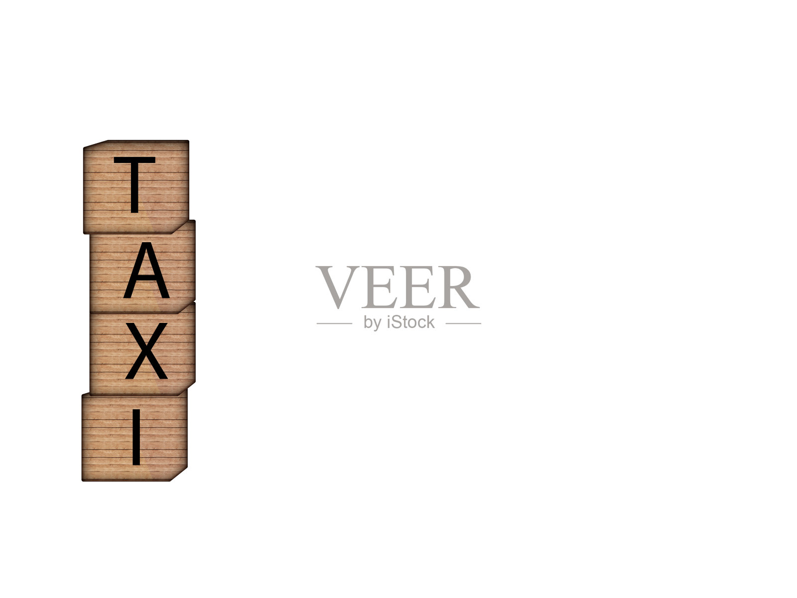 白色背景的木块上刻有的士字样。字母文字在木方上。照片摄影图片