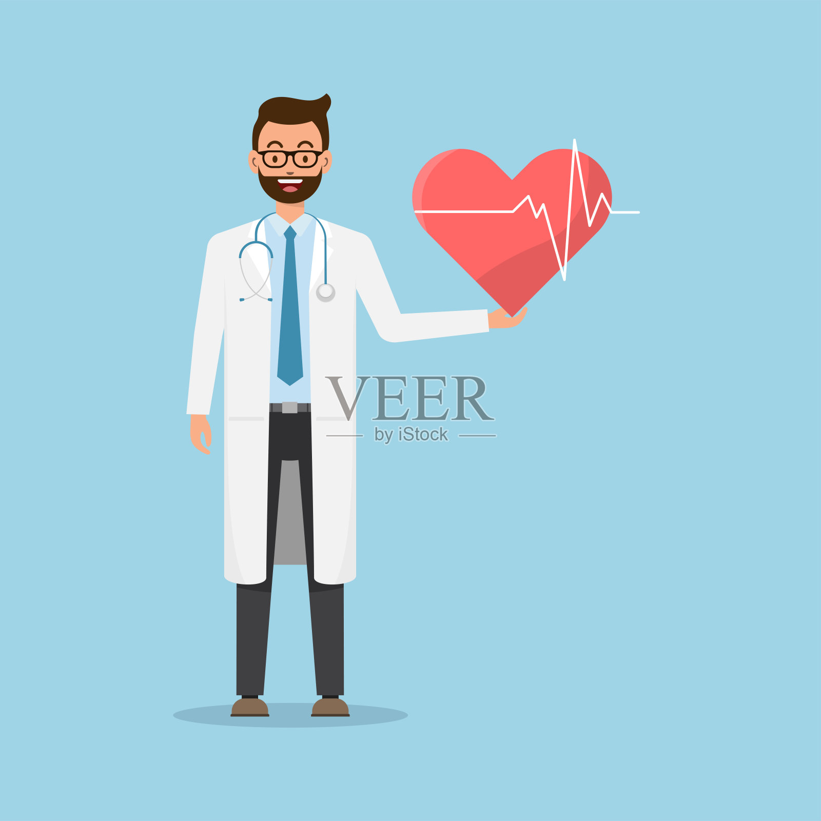 医生抱着红心与医疗保健概念。矢量平面插图插画图片素材