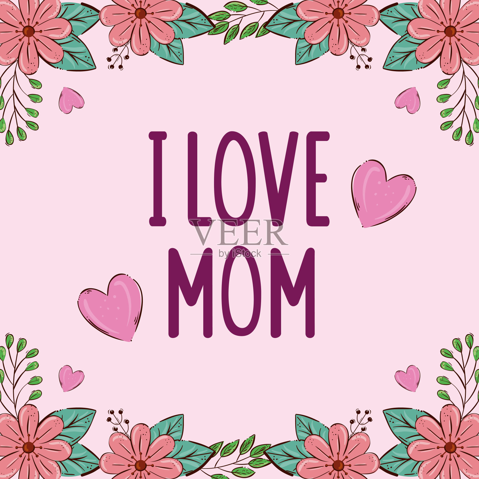 花与叶框架的快乐母亲节矢量设计插画图片素材