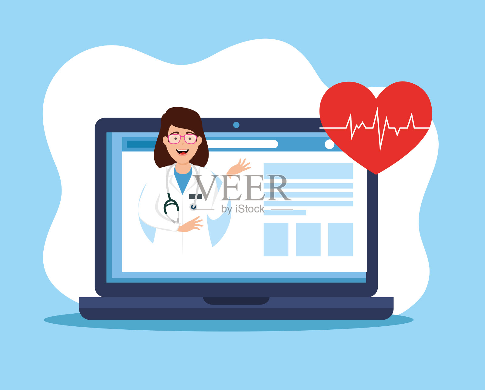 医学在线技术与笔记本电脑和图标插画图片素材