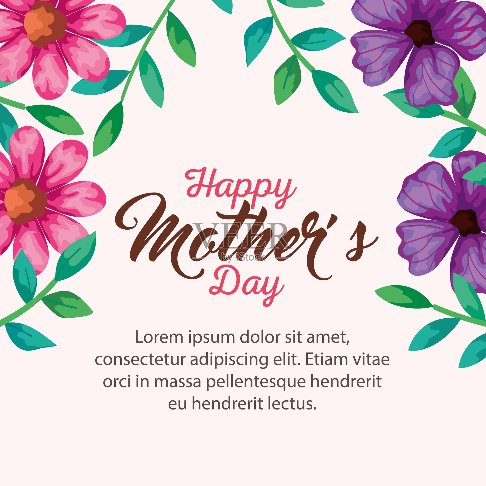 花儿用绿叶设计母亲节快乐向量设计模板素材