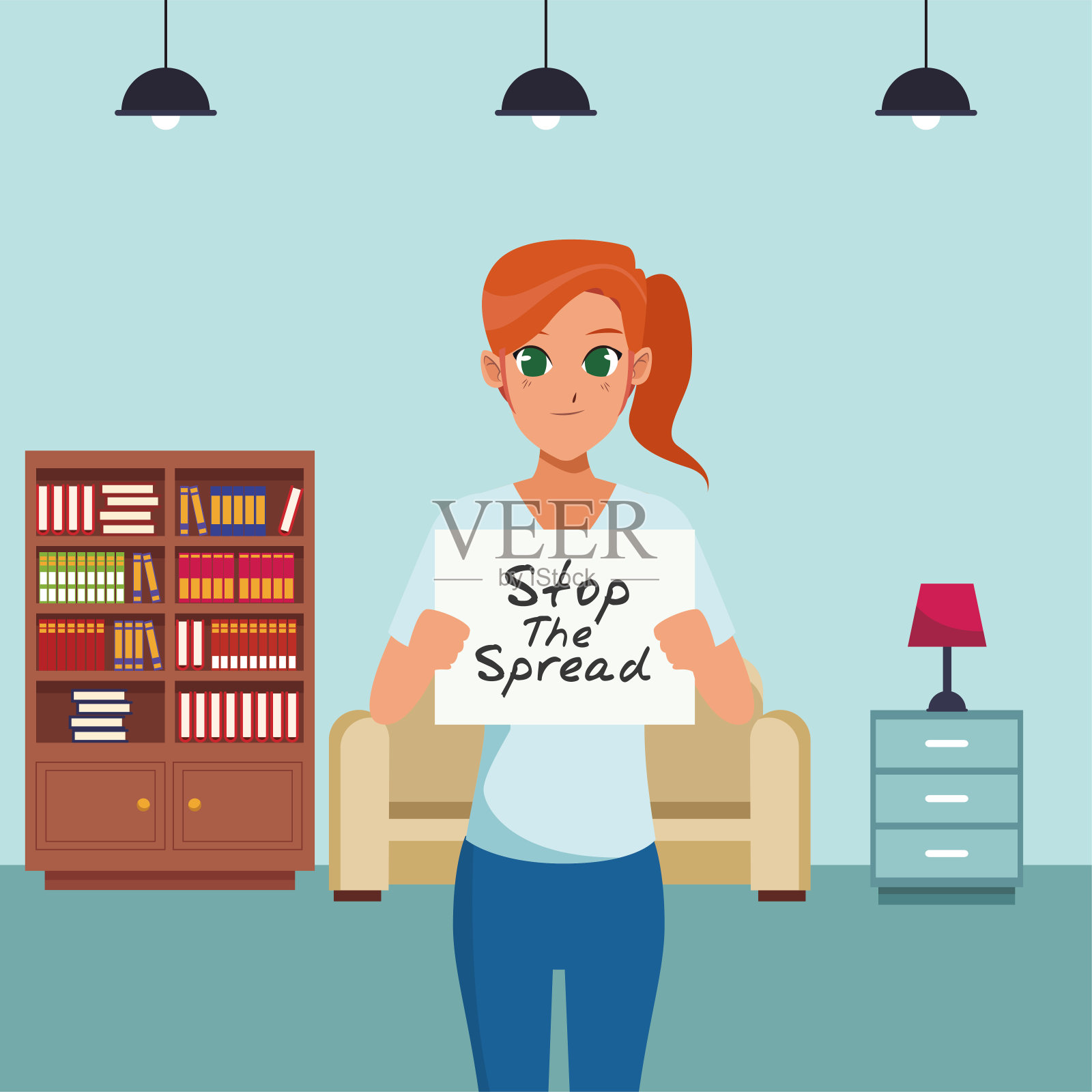 妇女与阻止传播新冠肺炎横幅插画图片素材