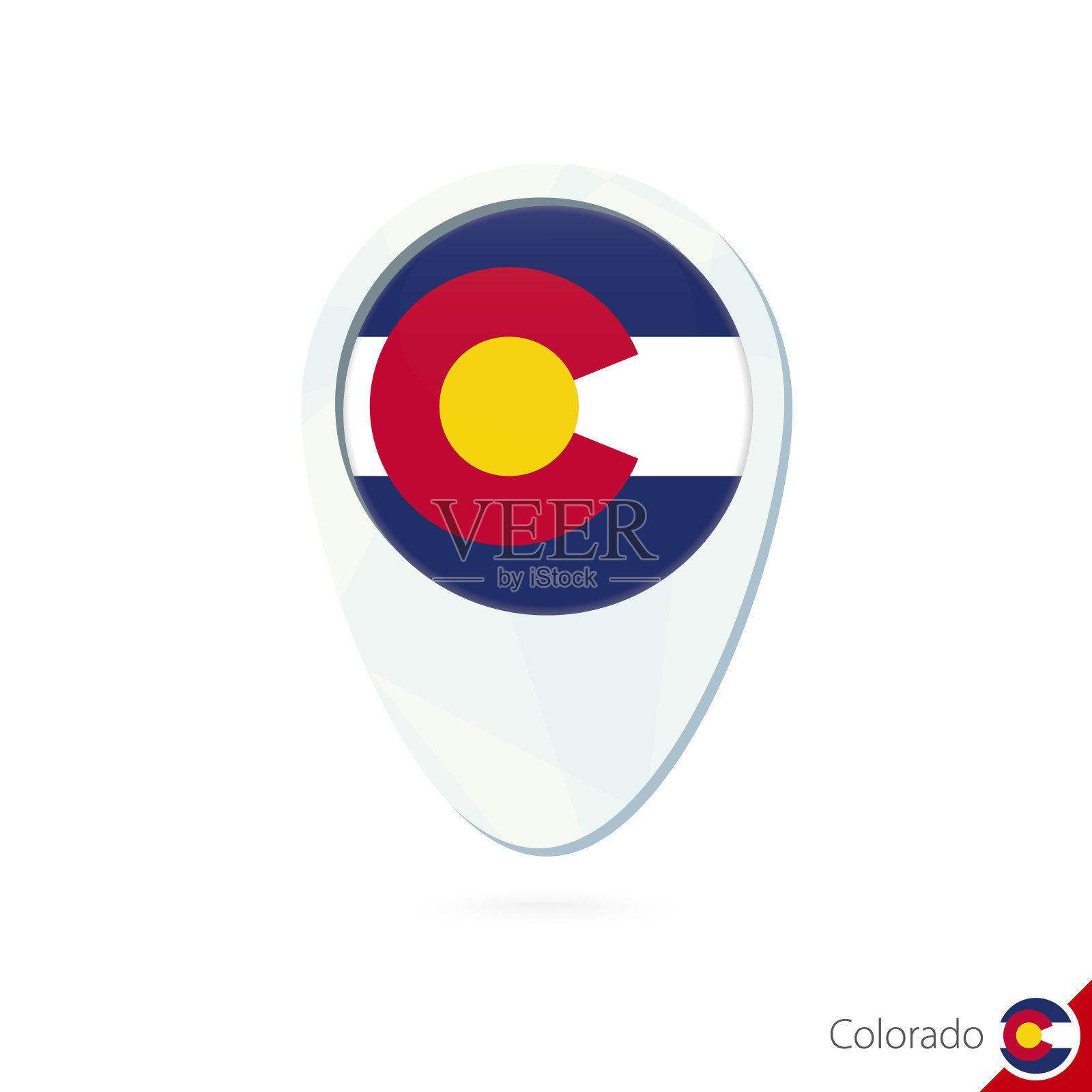 美国科罗拉多州国旗位置地图大头针图标上的白色背景。插画图片素材