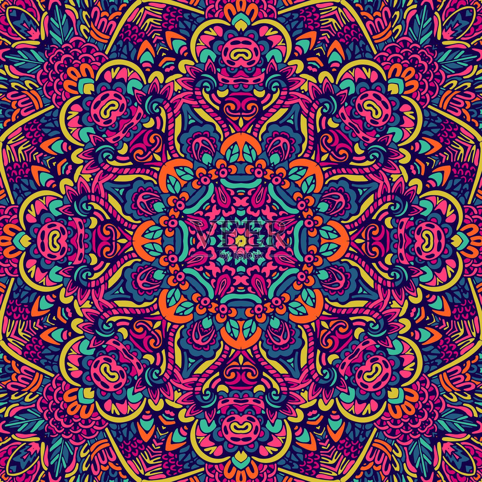 节日艺术矢量无缝图案曼陀罗。民族几何印刷。插画图片素材