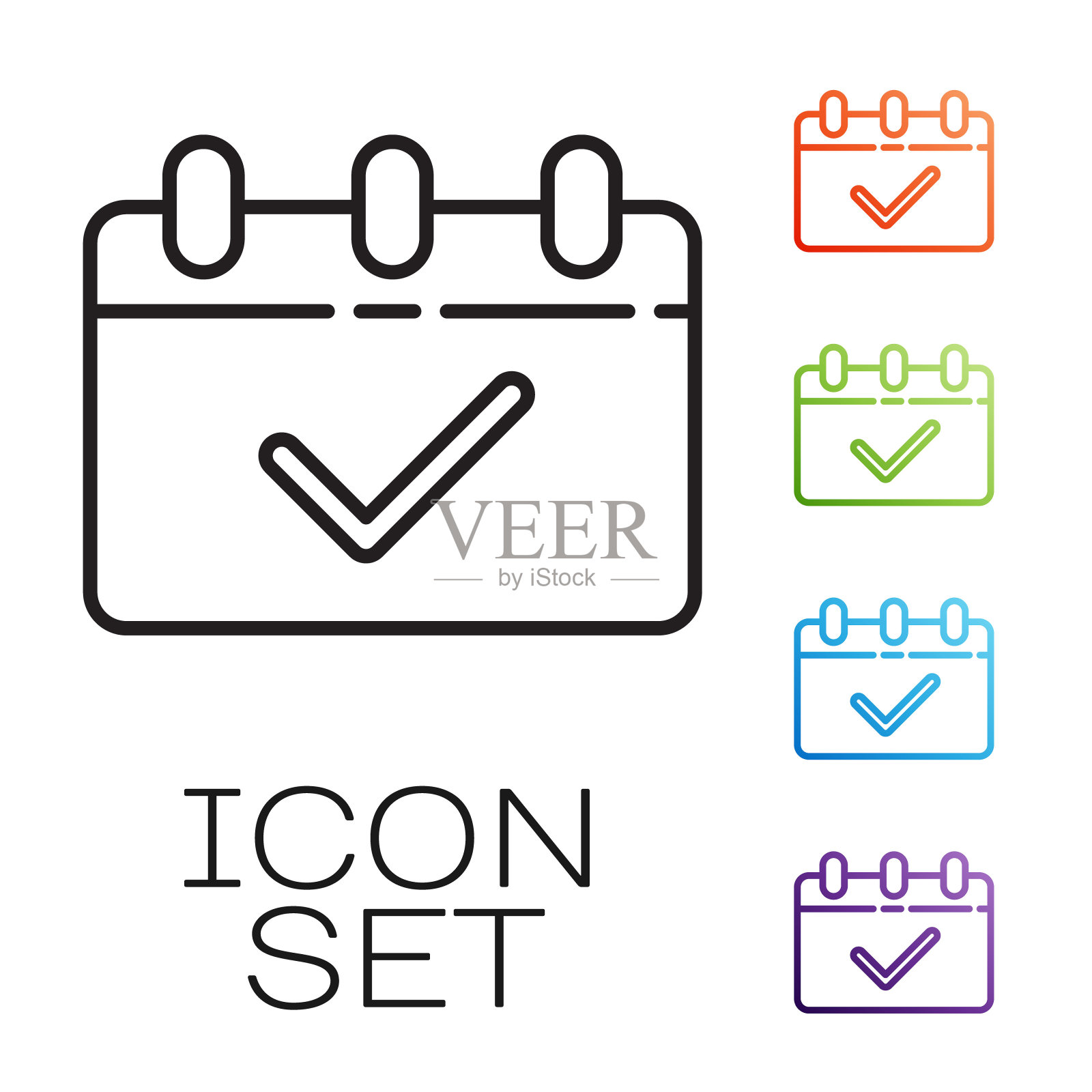 黑线日历与8月图标孤立在白色背景。妇女节快乐。设置图标丰富多彩。矢量图图标素材