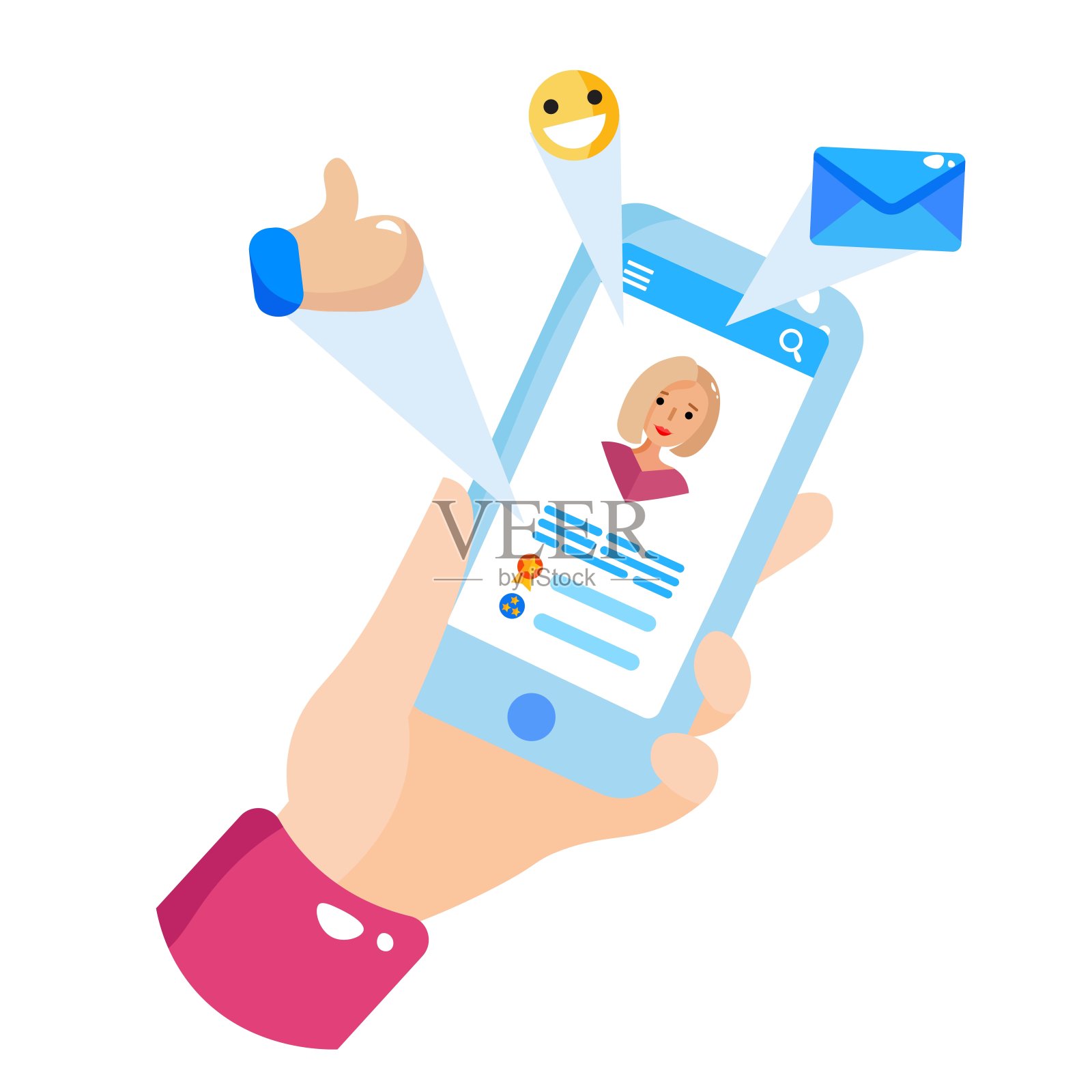 白色手握专业社交媒体应用插画图片素材