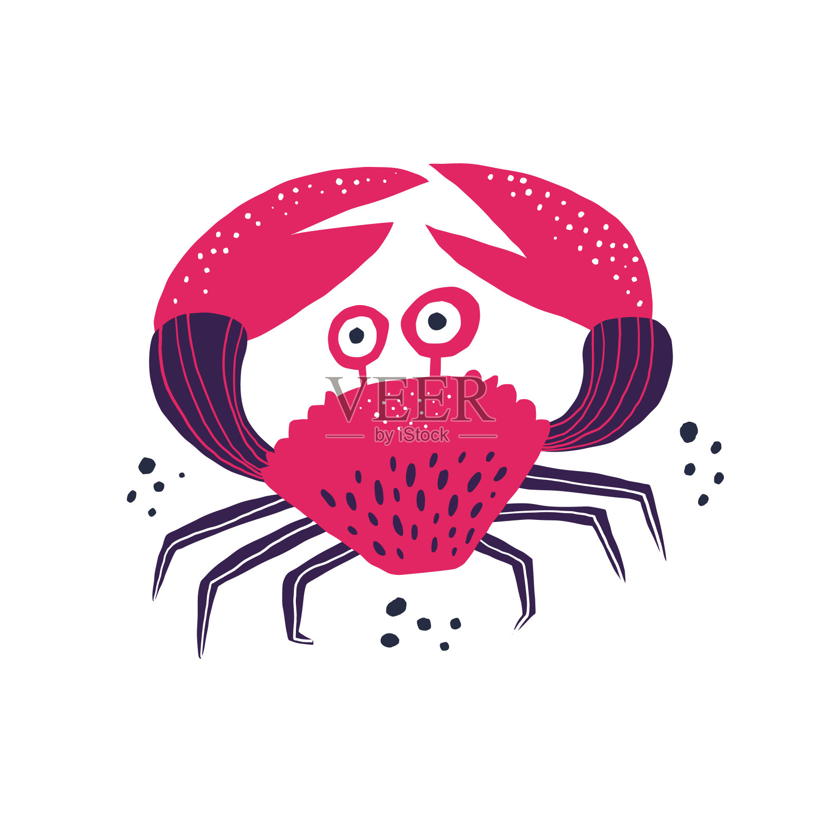 有趣的红蟹手绘矢量插图。可爱的海洋生物，可爱的甲壳类卡通人物。爪子孤立在白色背景上的水下动物。孩子气的t恤印花设计插画图片素材