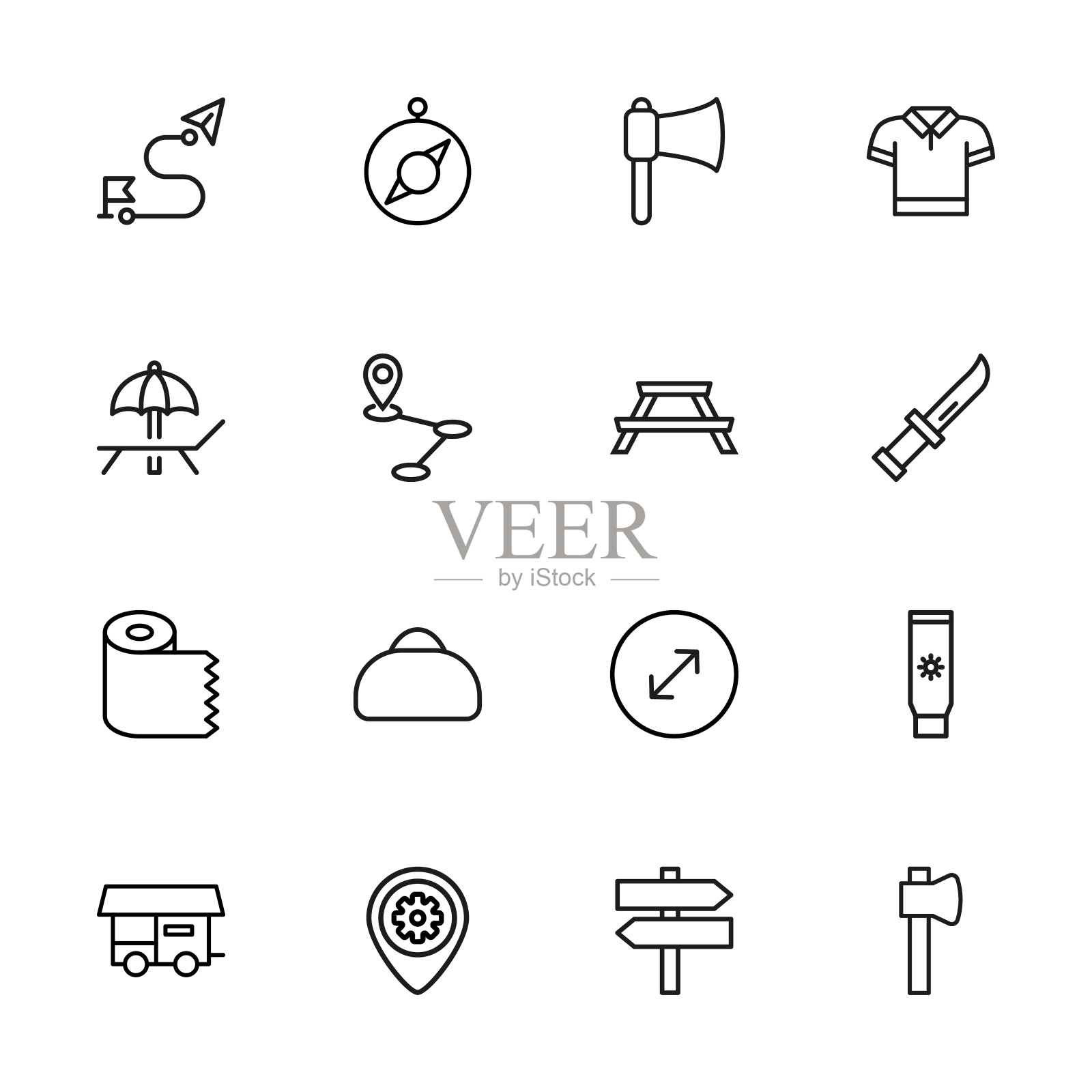 描线旅游图标集。图标素材