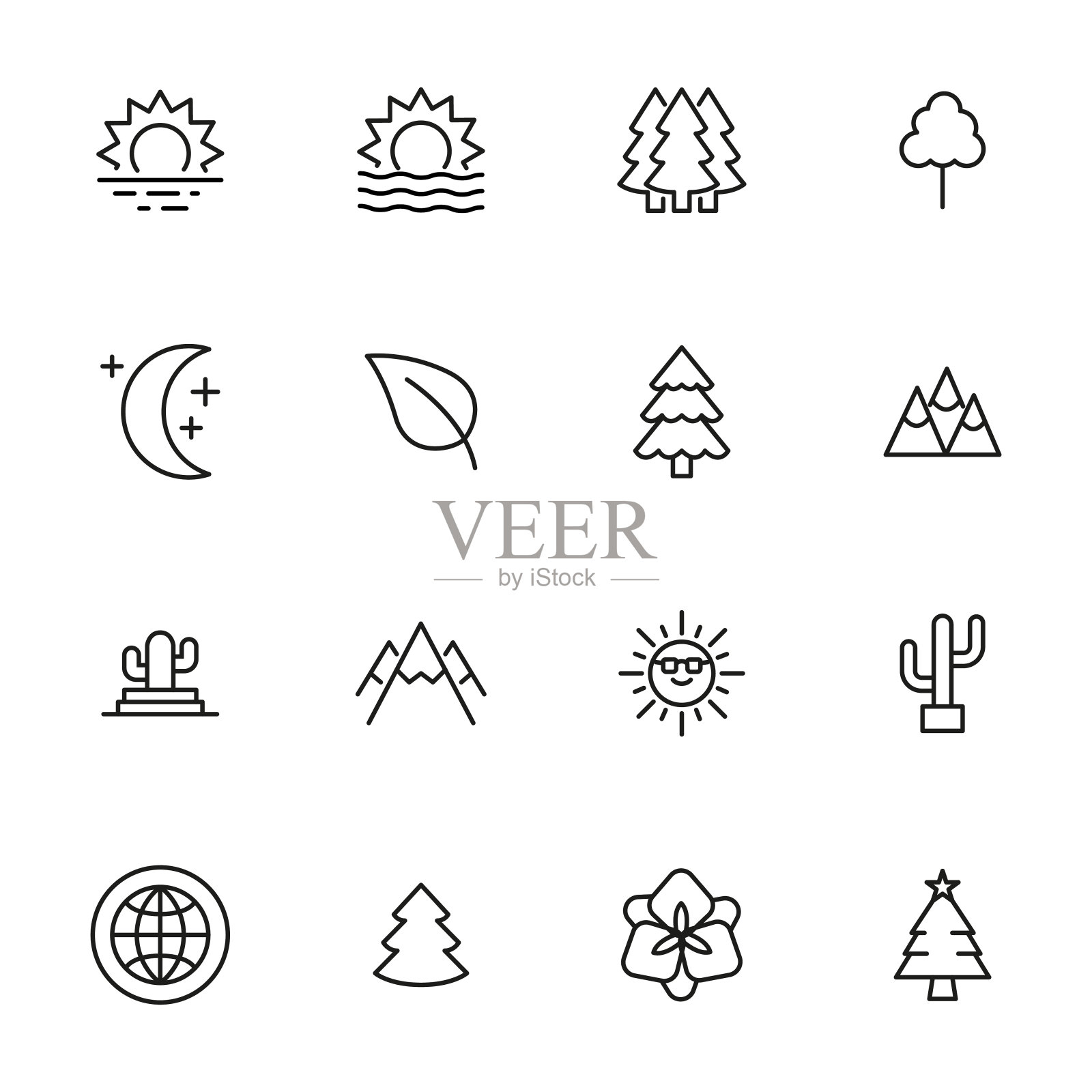 环境系列的现代细线图标。图标素材