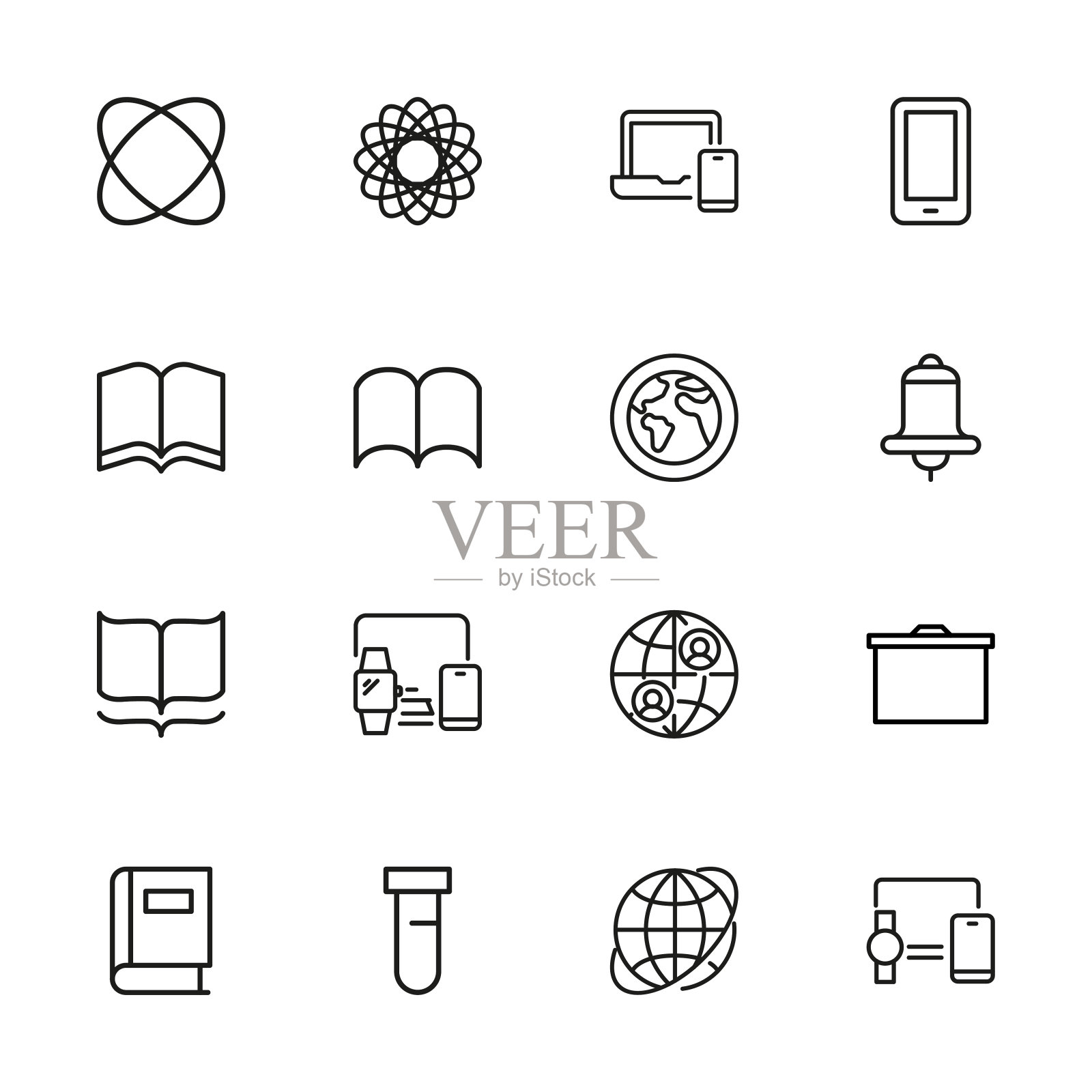 一组电子学习相关的矢量线图标。图标素材