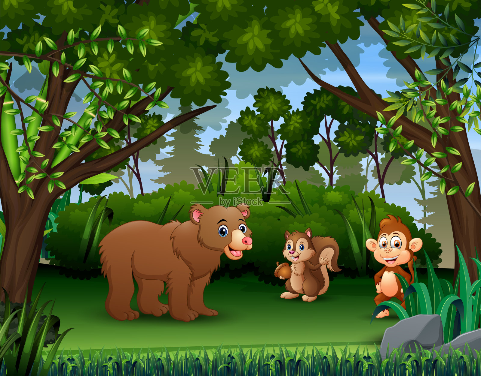 丛林中各种各样的动物插画图片素材
