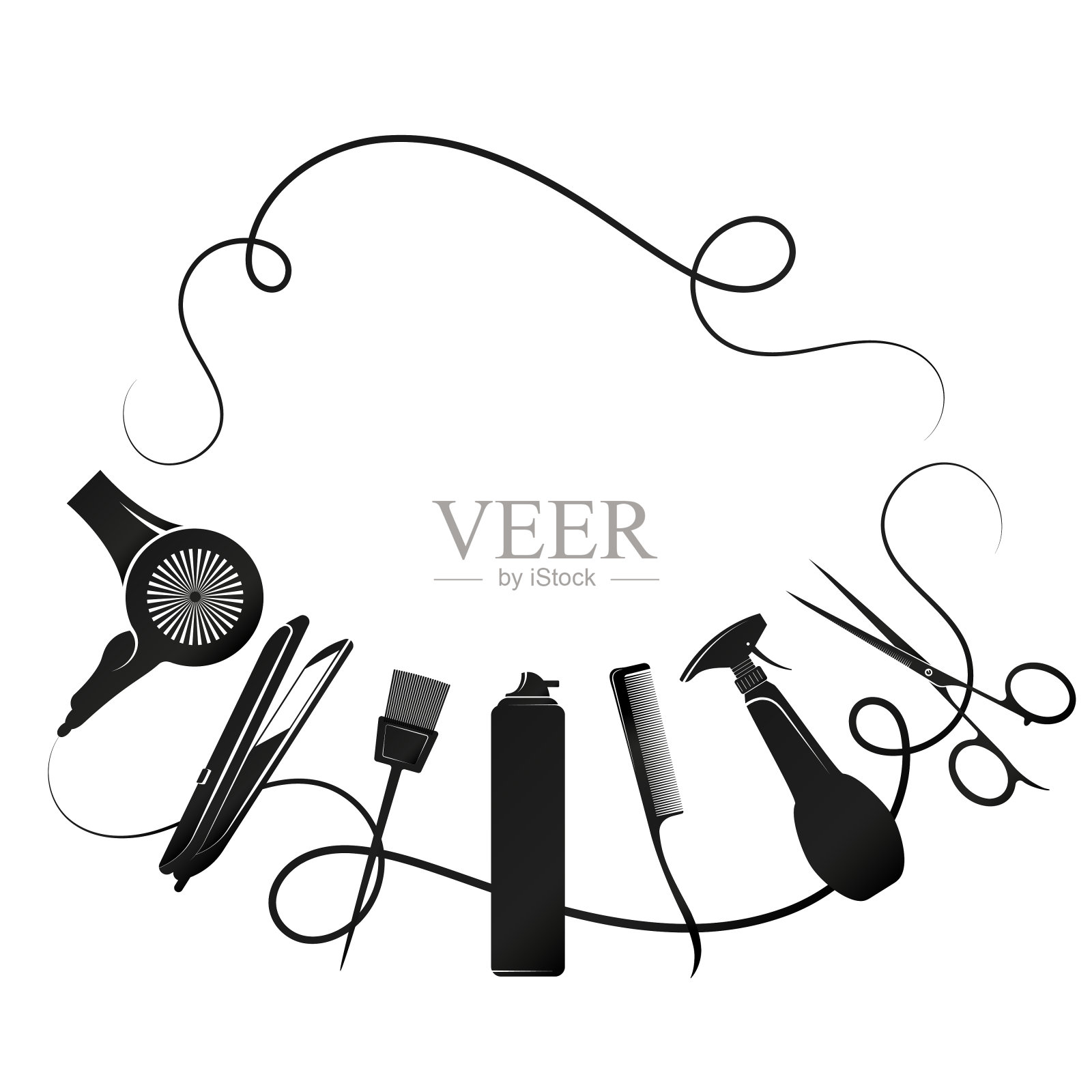 卷发和发型师剪影工具插画图片素材