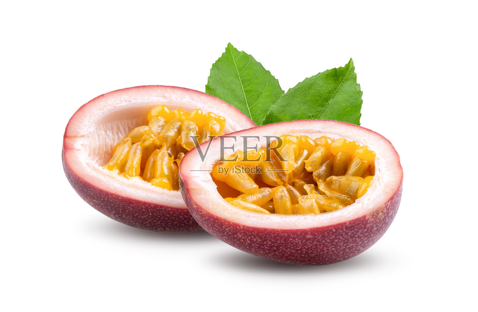 半百香果，叶子孤立在白色背景上照片摄影图片