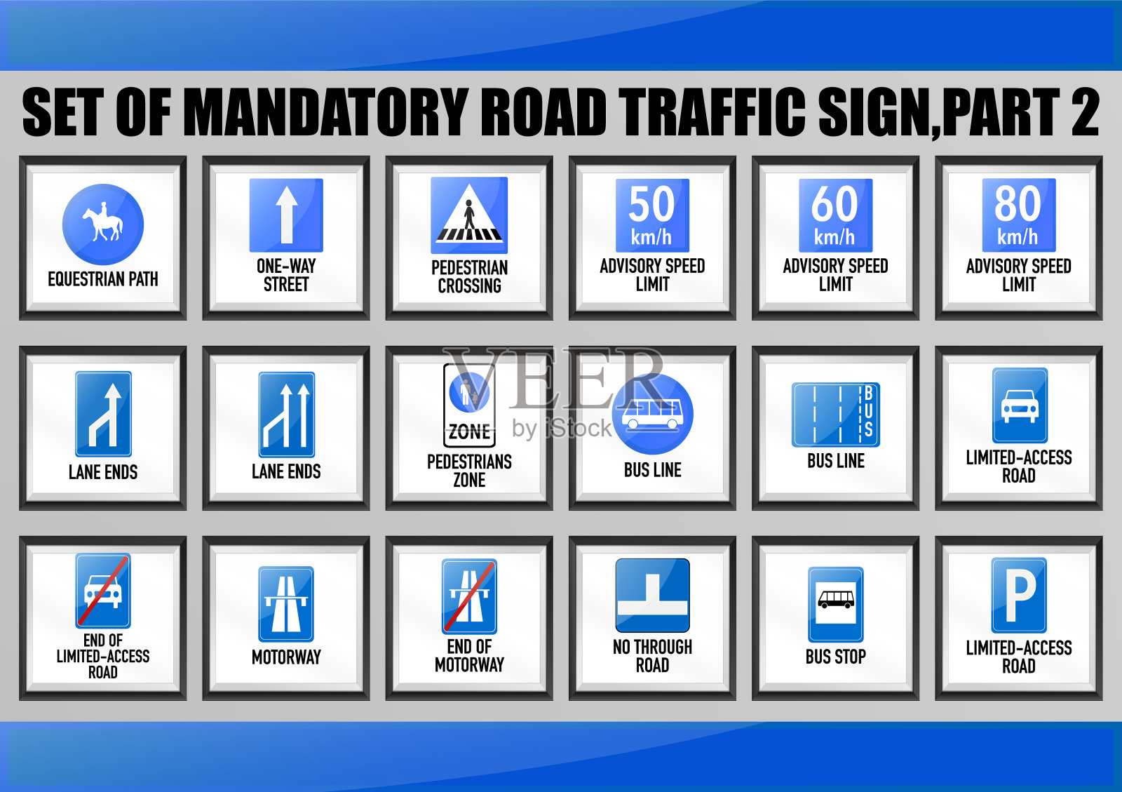 设置警告、通知、强制、禁止、优先道路交通标志为教育、学习为驾驶执照的课程。限速，人行横道，公交线路，高速公路设计元素图片
