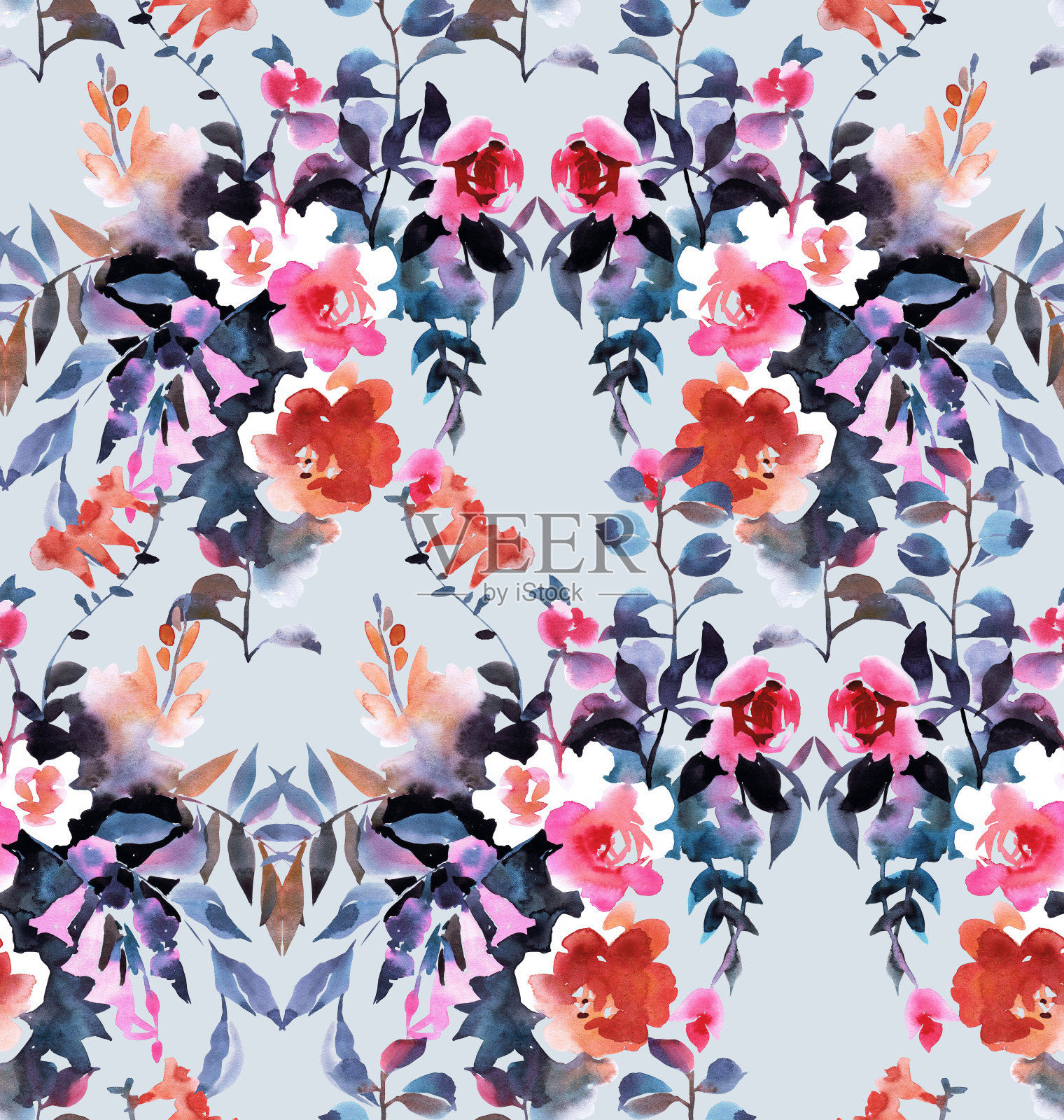 水彩花卉无缝图案。插画图片素材