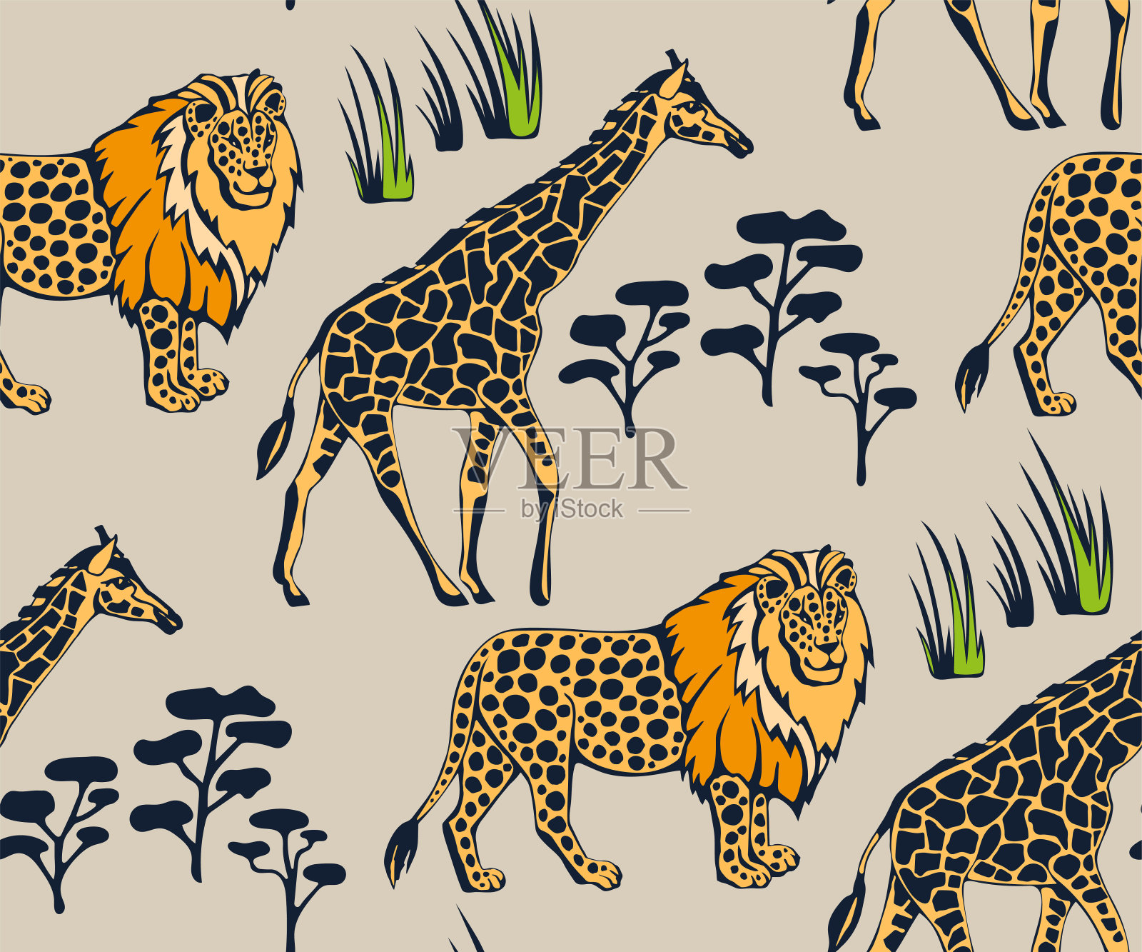 矢量背景手绘外来野生动物。手绘墨水插图。现代装饰装饰背景。矢量模式。印刷纺织品，布料，墙纸，剪贴簿插画图片素材