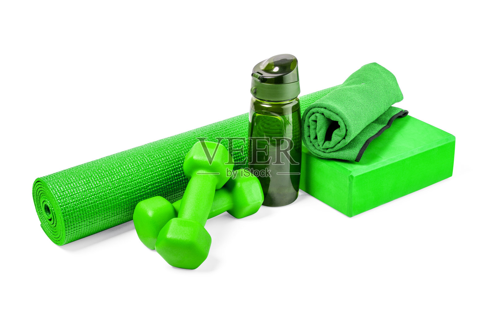 瑜伽垫和哑铃照片摄影图片