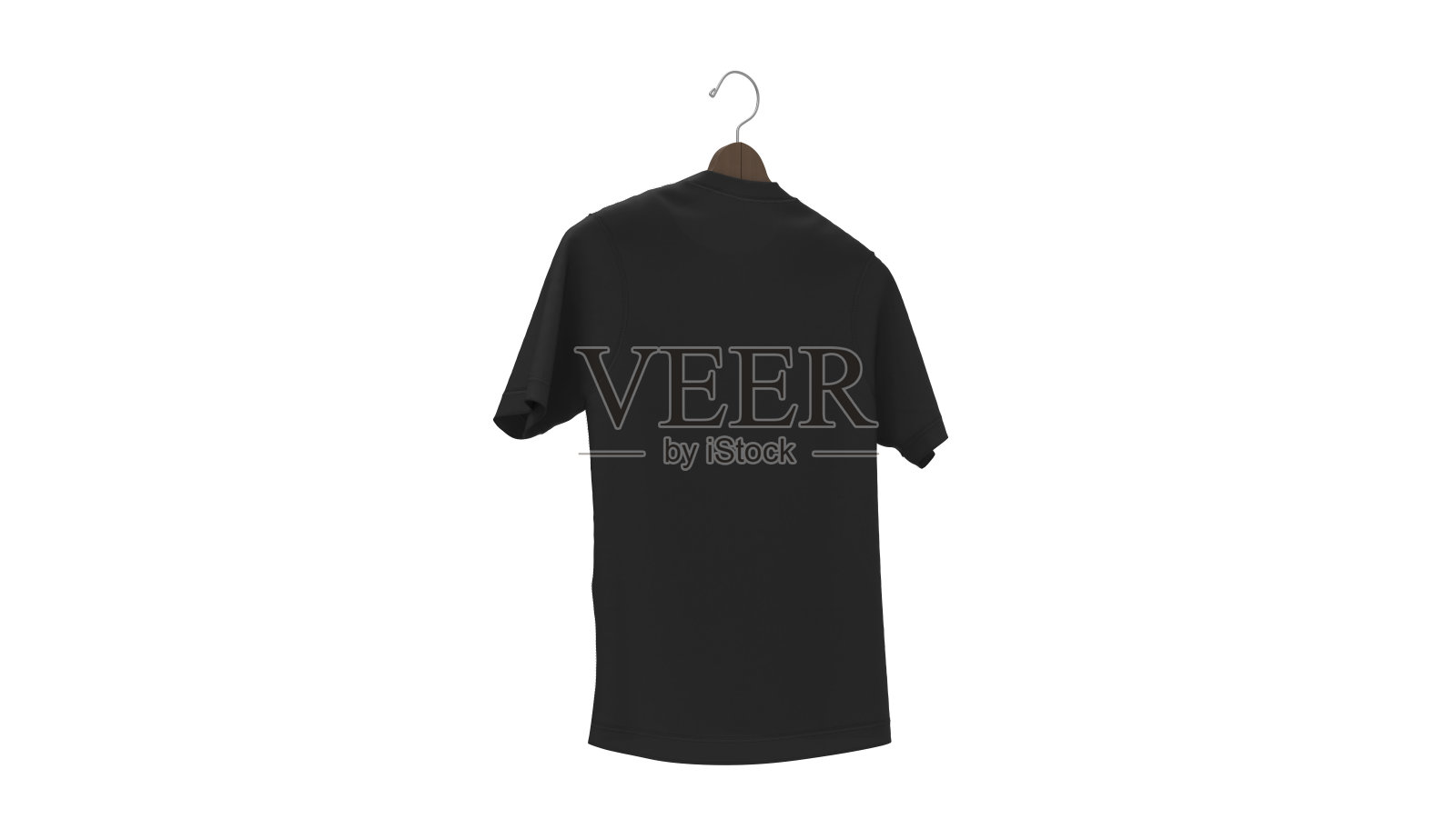 3d渲染空白黑色t恤模型木衣架，库存照片照片摄影图片