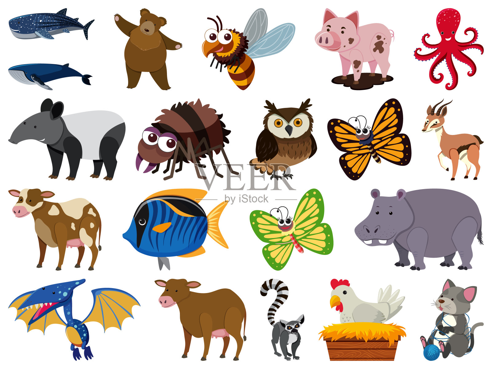 白色背景上的大型野生动物设计元素图片