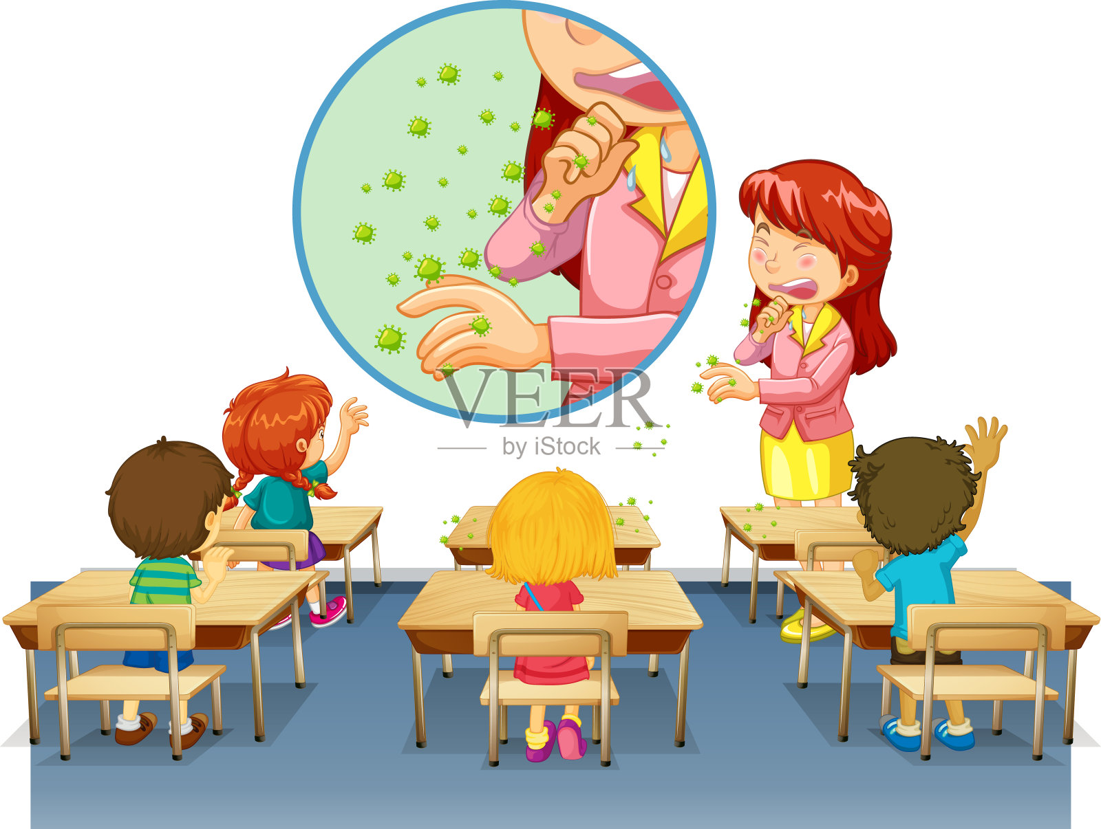 人们在公共场所传播冠状病毒的场景插画图片素材