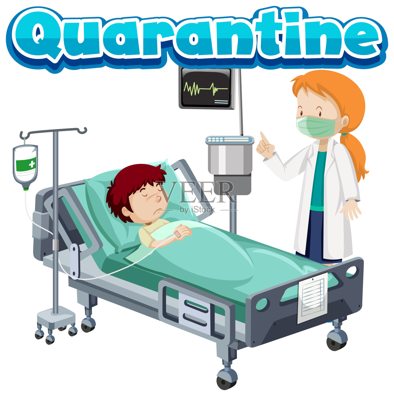 冠状病毒主题男童卧病海报设计插画图片素材