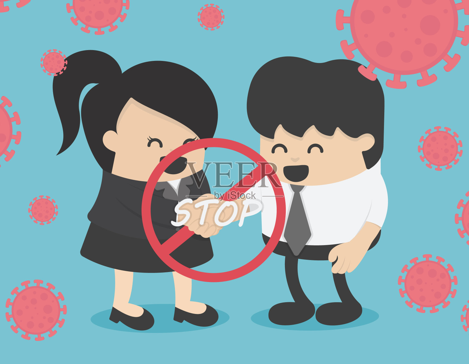 停止握手，社会距离概念。停止Covid-19插画图片素材