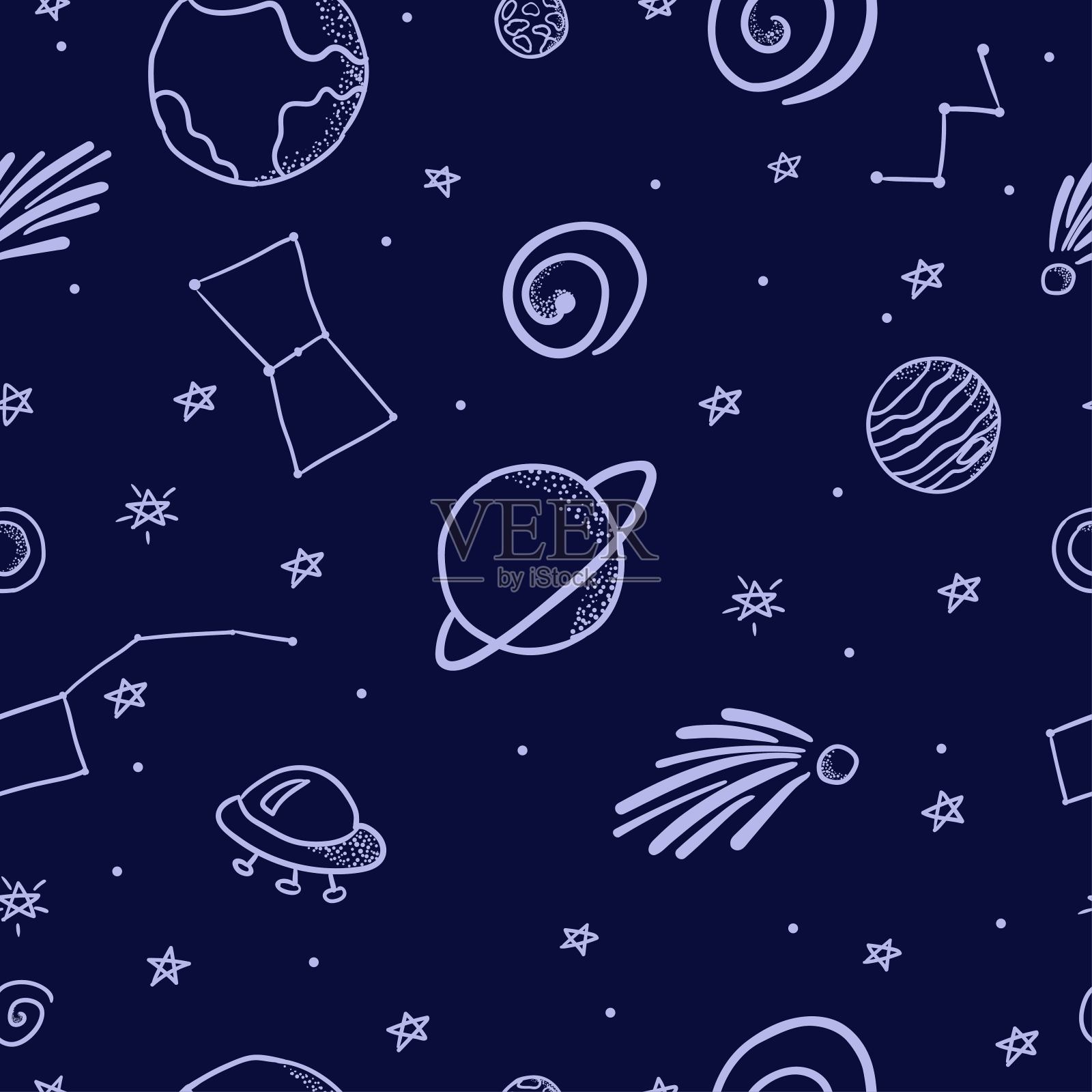 空间无缝图案涂鸦风格。插画图片素材