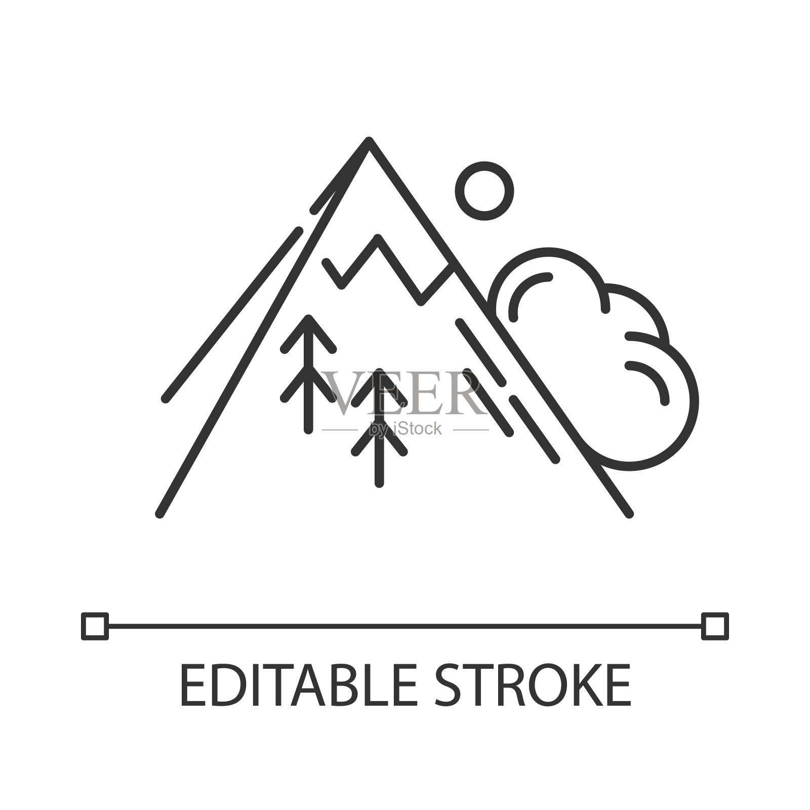 雪崩线性图标。突然塌陷。意想不到的滑坡。大量的雪从山上落下。细线说明。轮廓的象征。矢量孤立轮廓绘制。可编辑的中风图标素材