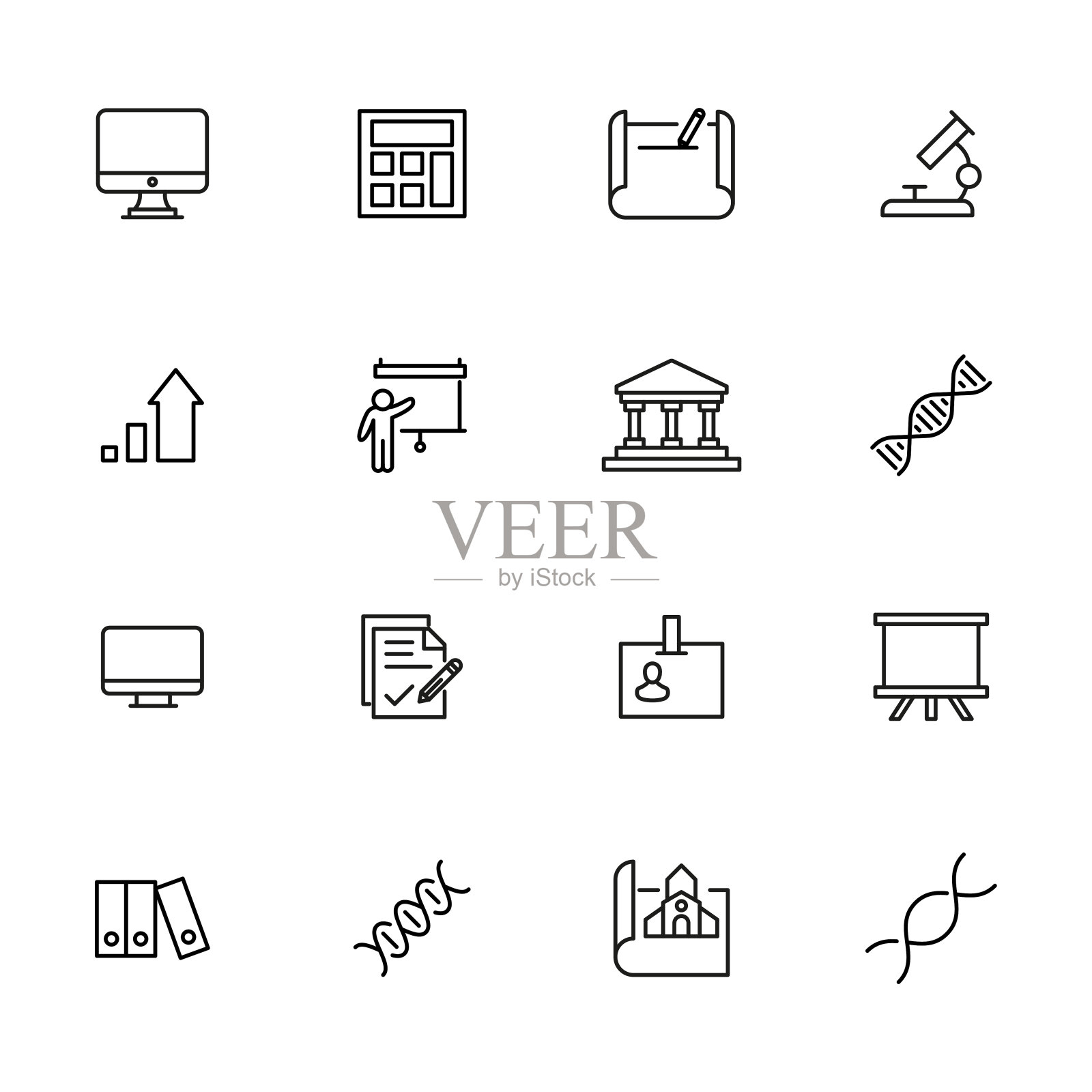 一组职业相关的矢量线图标。图标素材