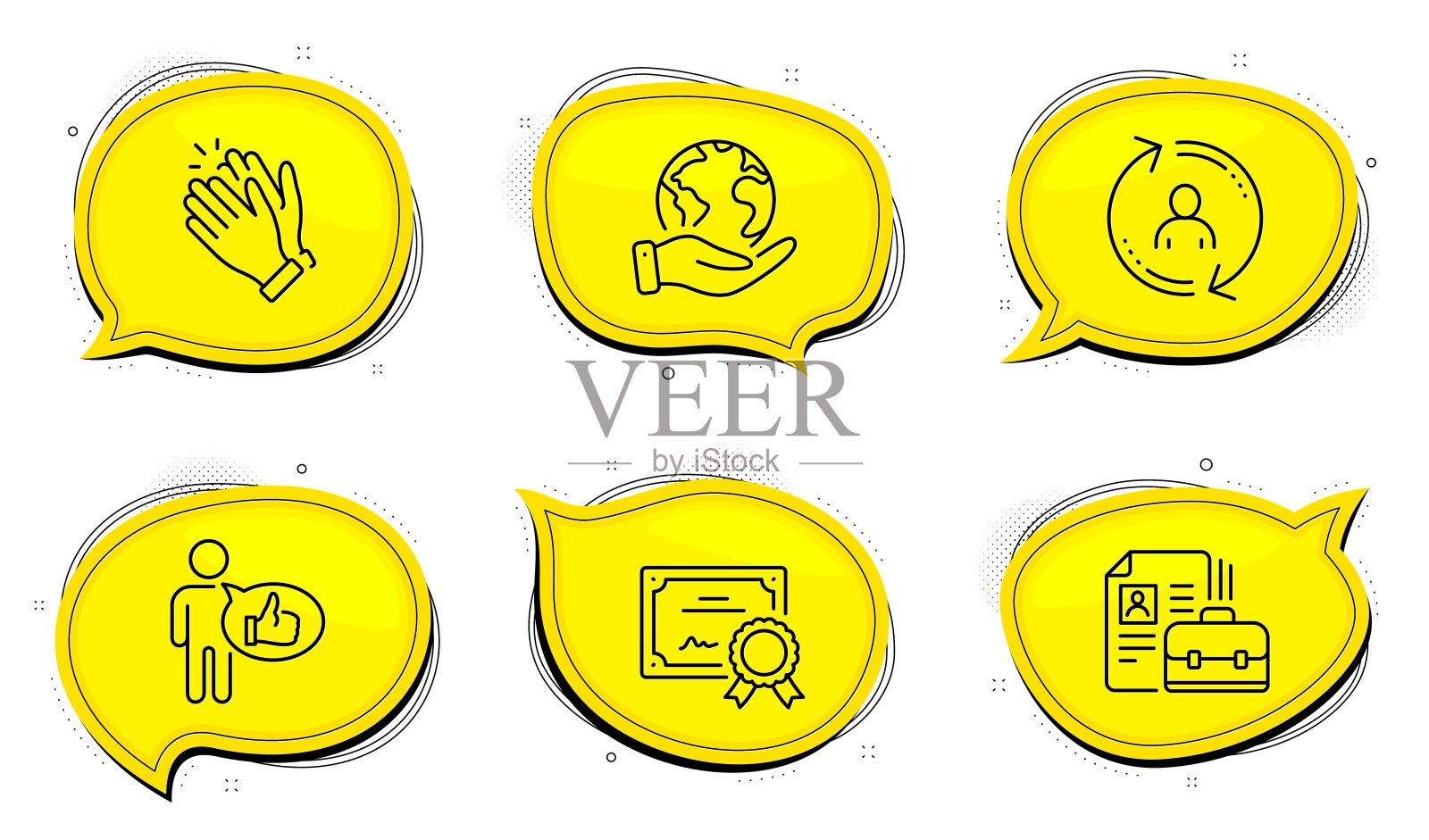 比如，拍手和用户信息图标设置。空置的迹象。点赞，鼓掌，更新个人资料。招聘工作。向量图标素材