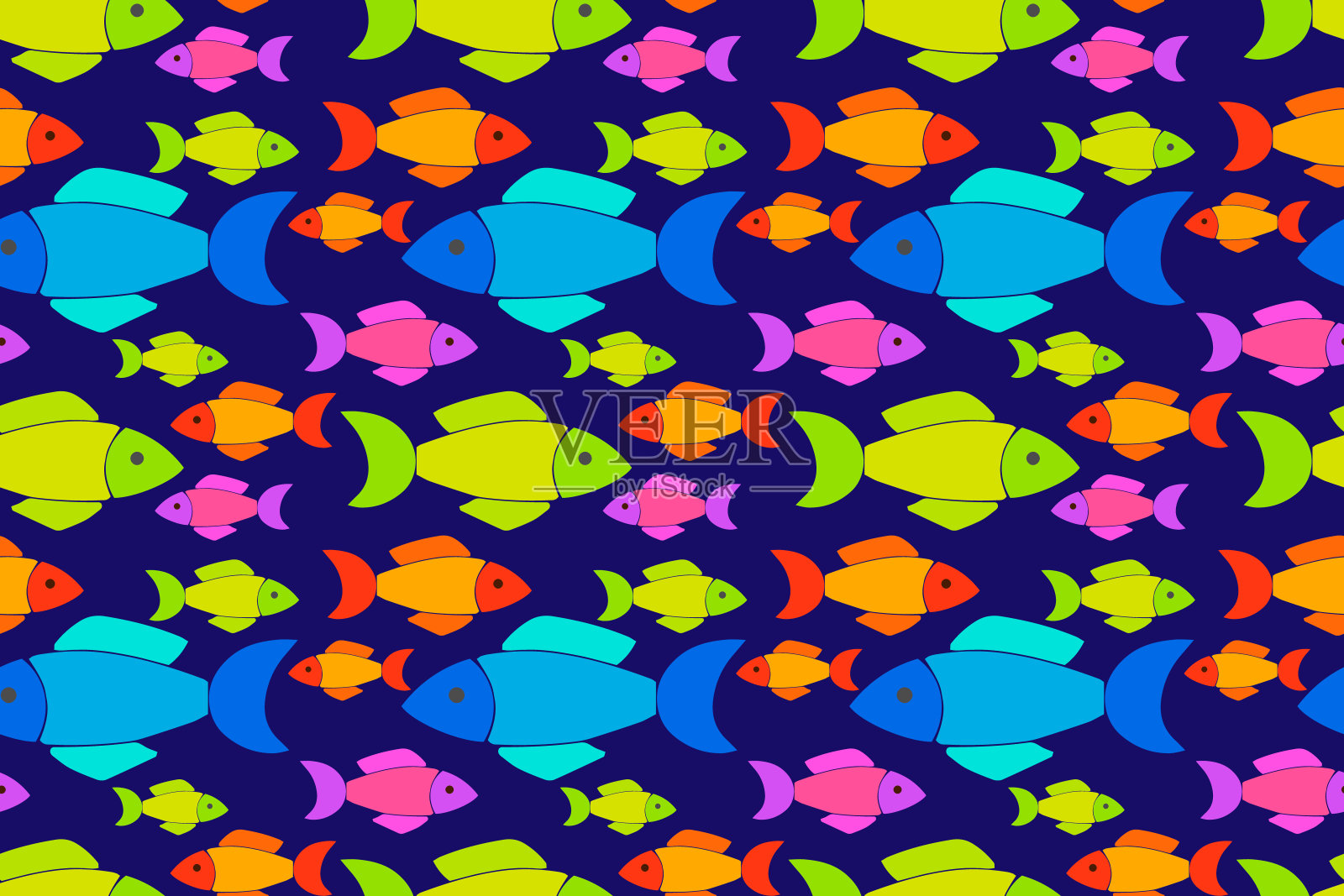 抽象的彩色鱼图案，涂鸦矢量股票插图插画图片素材