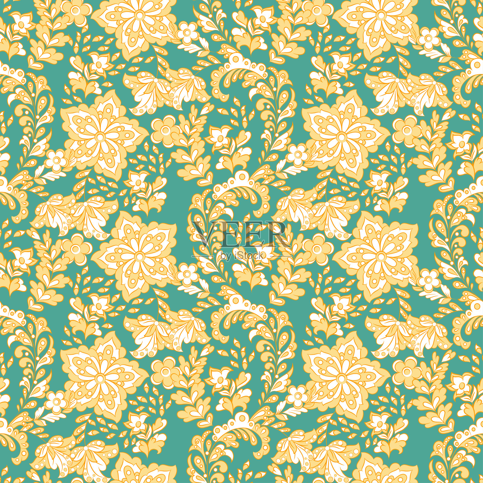 无缝图案与民族花卉。矢量花插图在亚洲纺织风格插画图片素材