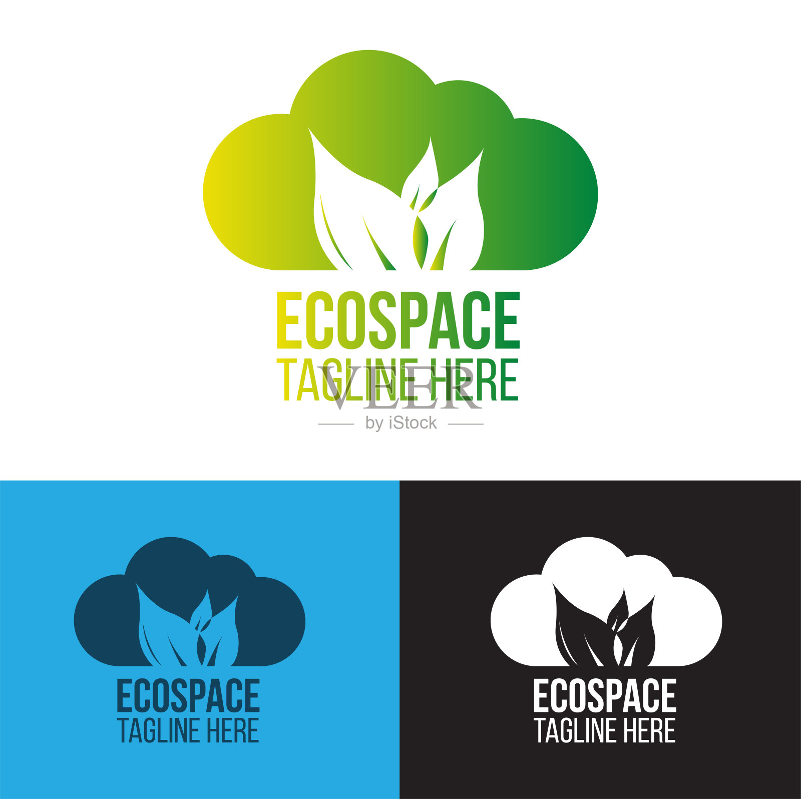 标志有机生态和云环境绿色标签产品与树叶为友好插画图片素材