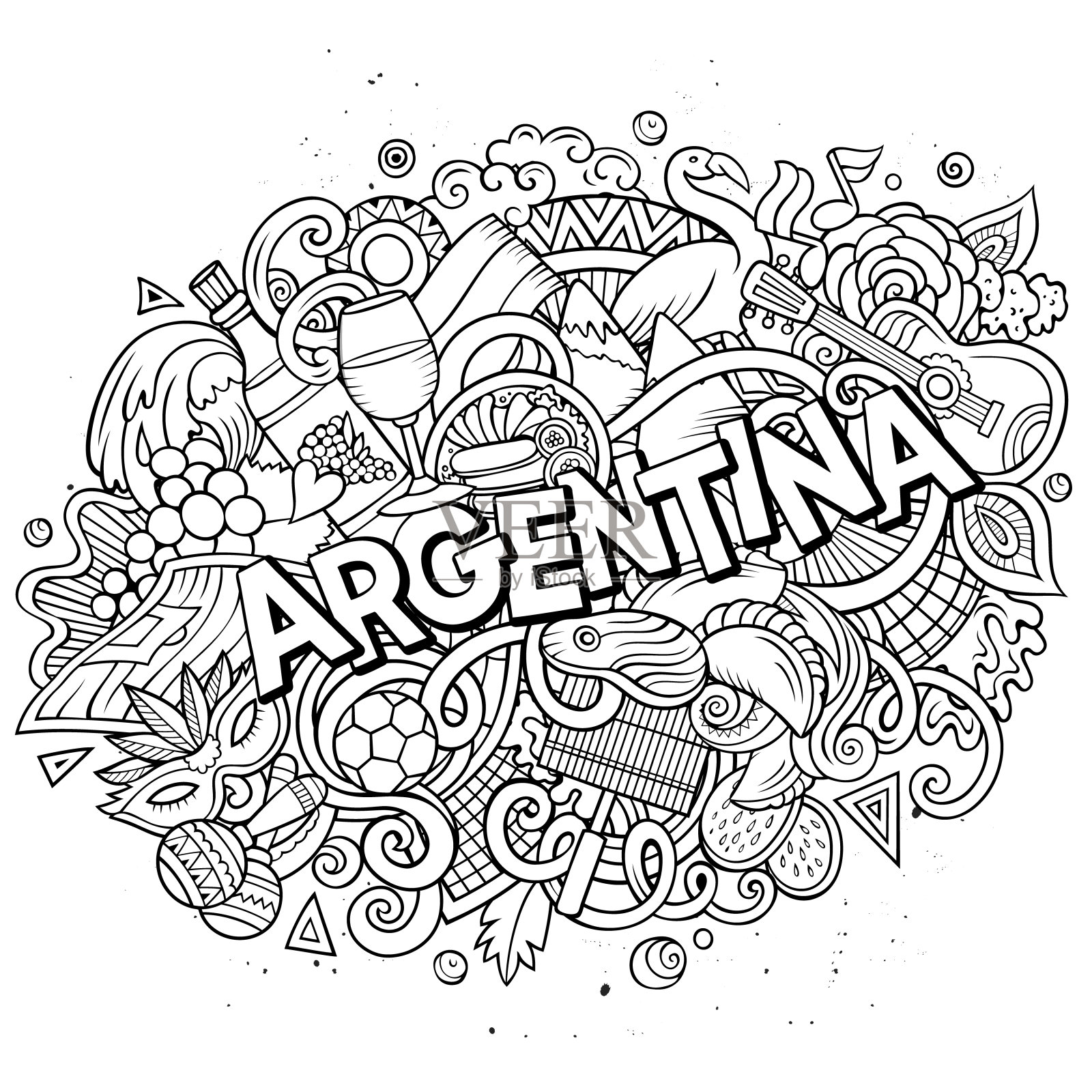 阿根廷手绘卡通涂鸦插画。有趣的设计。插画图片素材