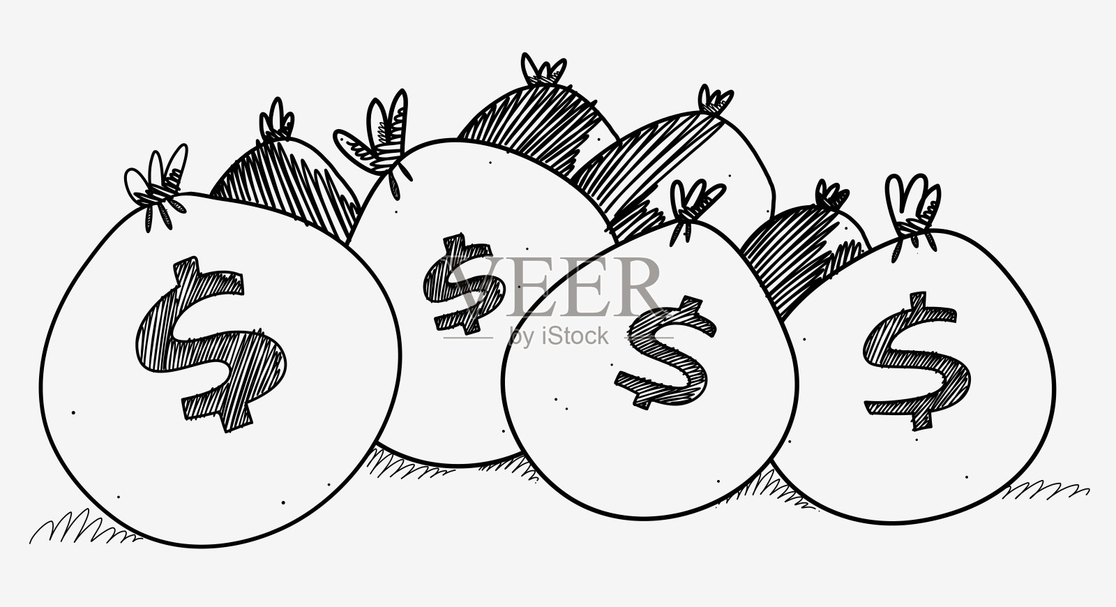 几袋钱堆在地板上插画图片素材